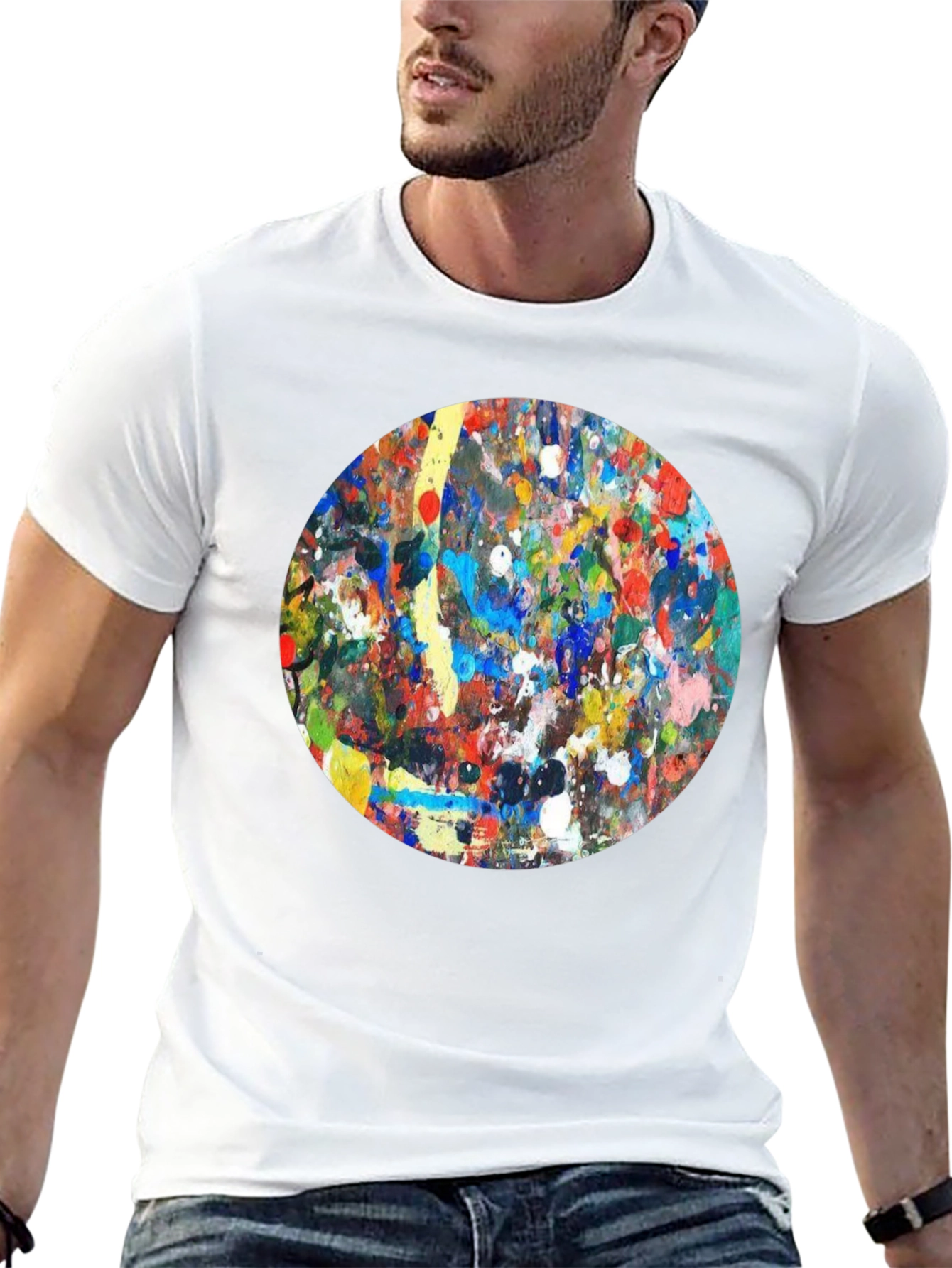 Abstract Art Circle T-Shirt - Black Crew Neck Tee