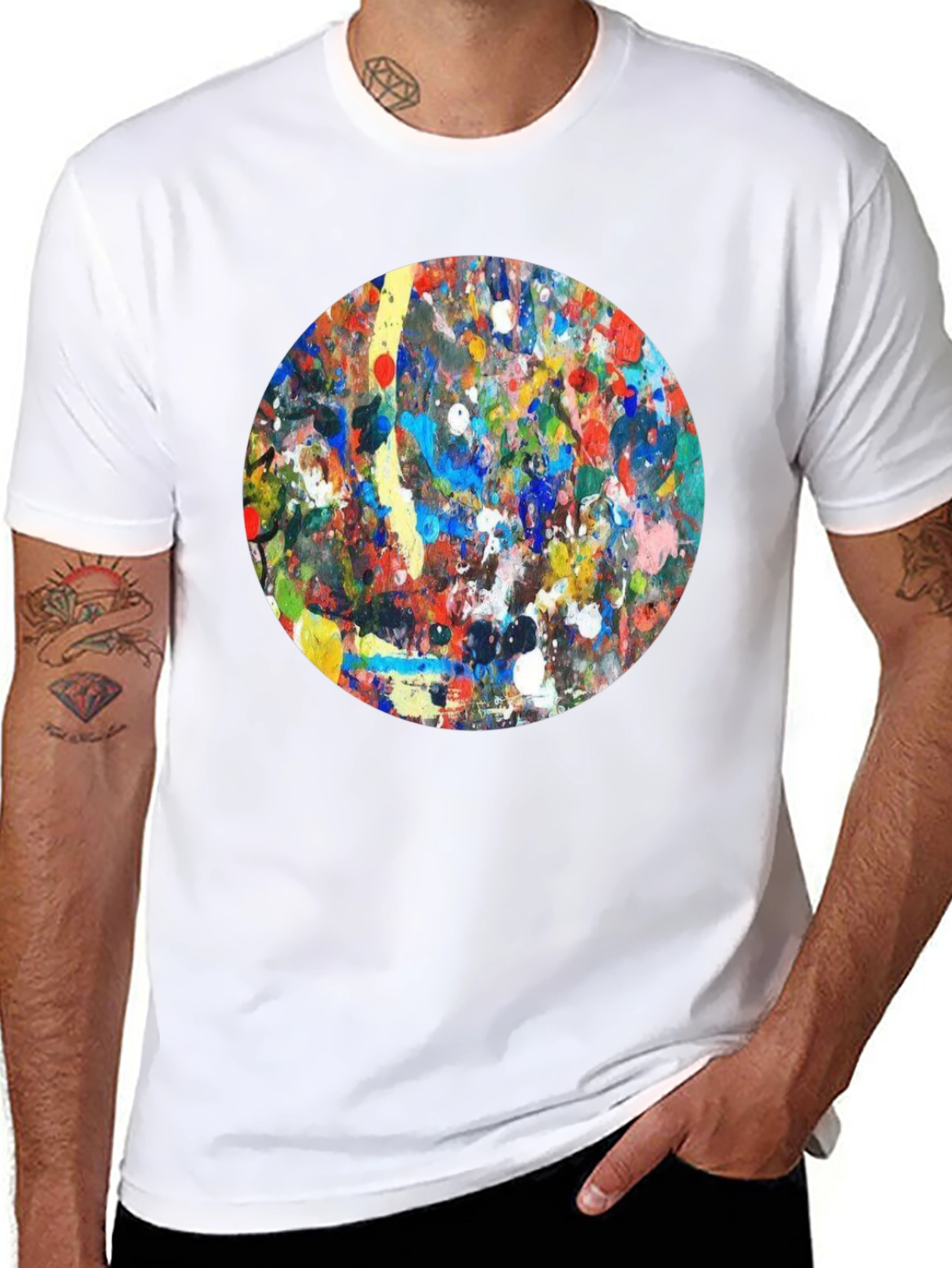 Abstract Art Circle T-Shirt - Black Crew Neck Tee