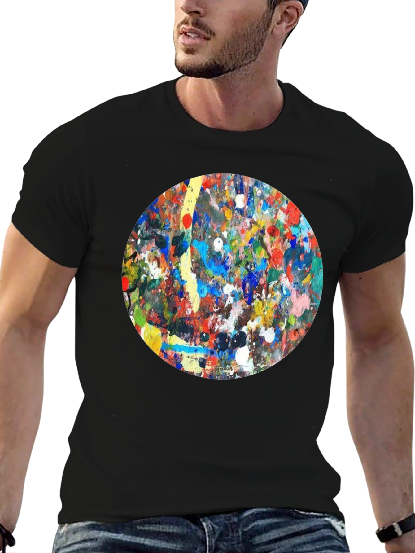 Abstract Art Circle T-Shirt - Black Crew Neck Tee