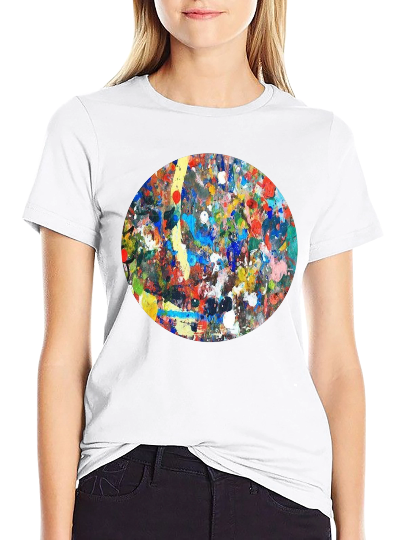 Abstract Art Circle T-Shirt - Black Crew Neck Tee
