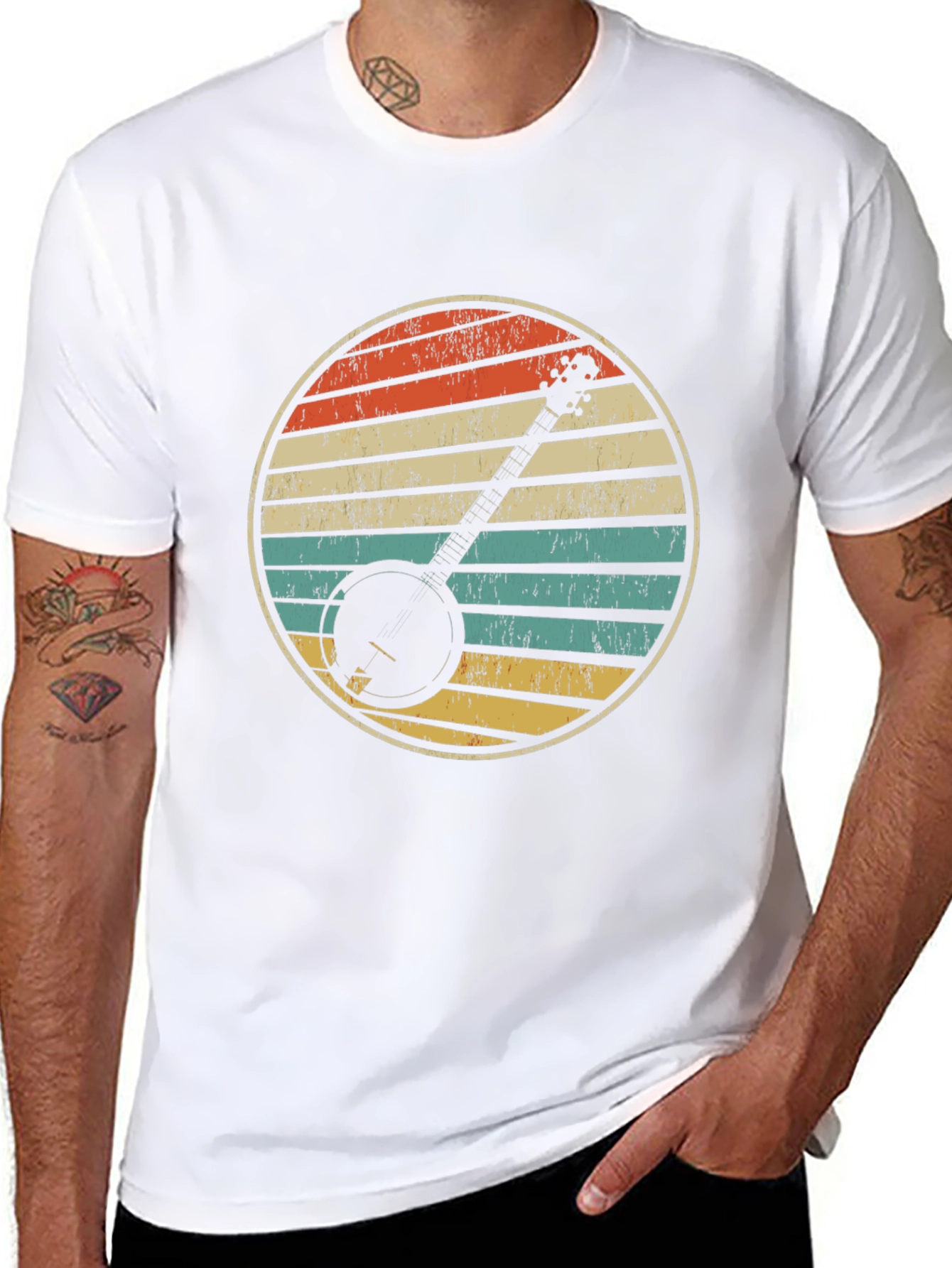 Retro Banjo Sunset Graphic T-Shirt