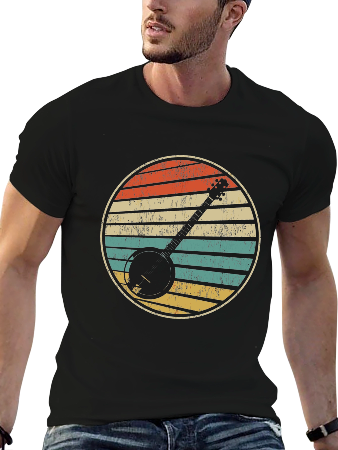 Retro Banjo Sunset Graphic T-Shirt