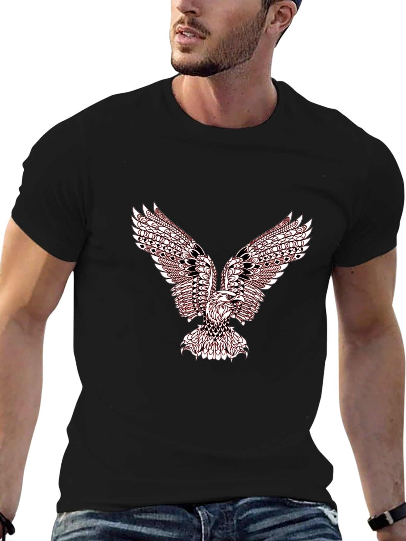 Mens Black T-Shirt with Eagle Graphic
