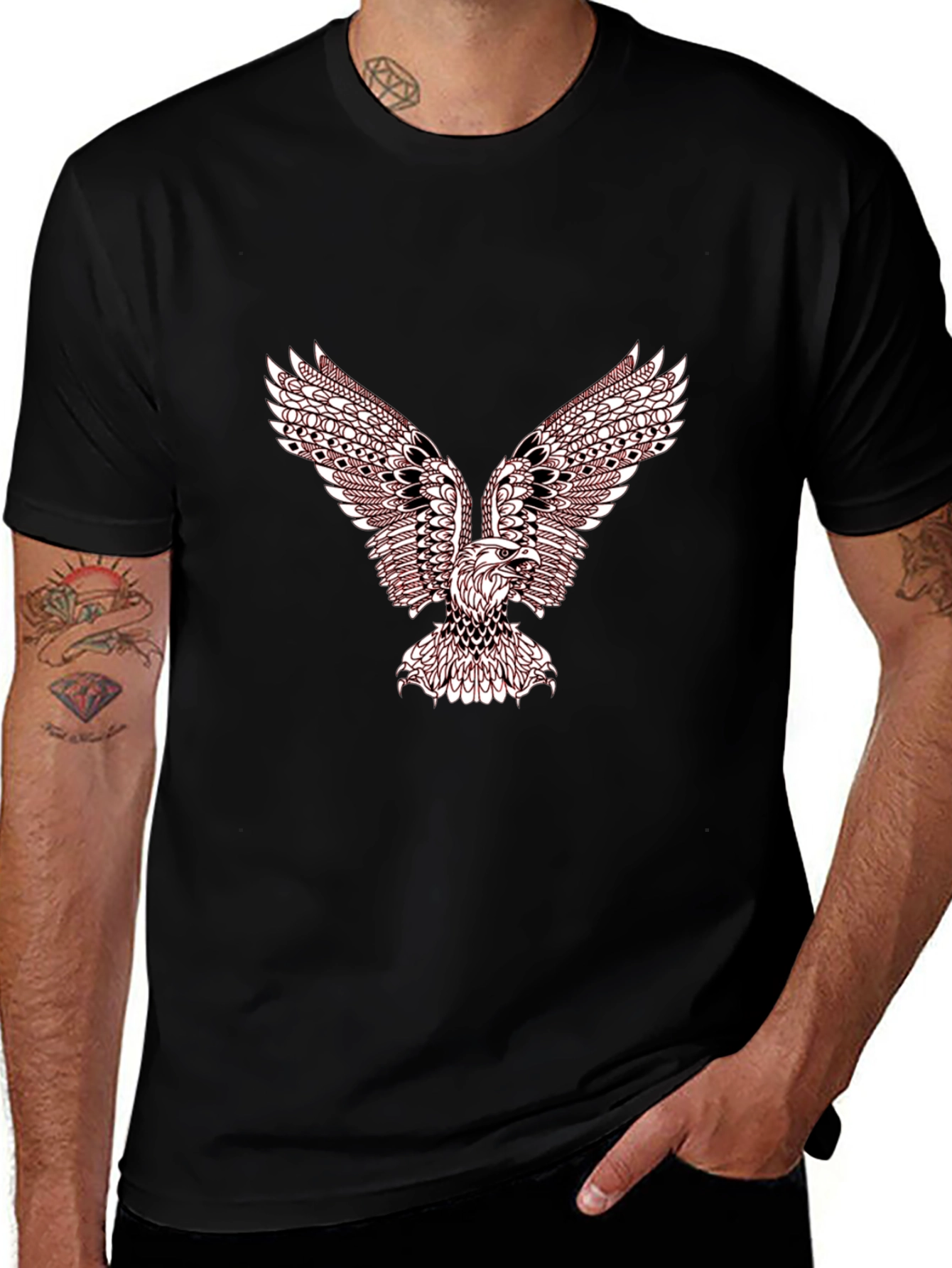 Mens Black T-Shirt with Eagle Graphic