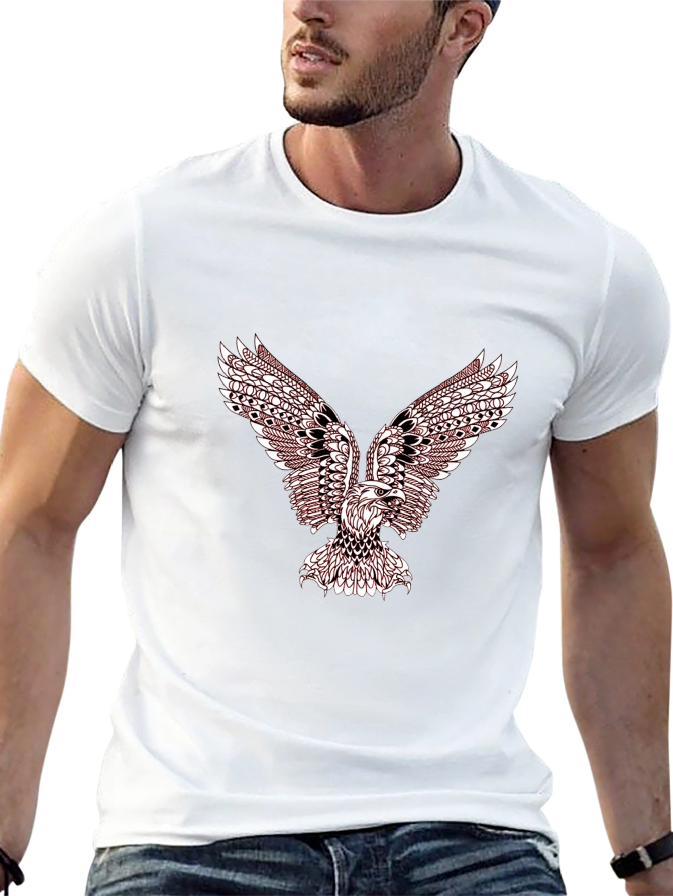 Mens Black T-Shirt with Eagle Graphic