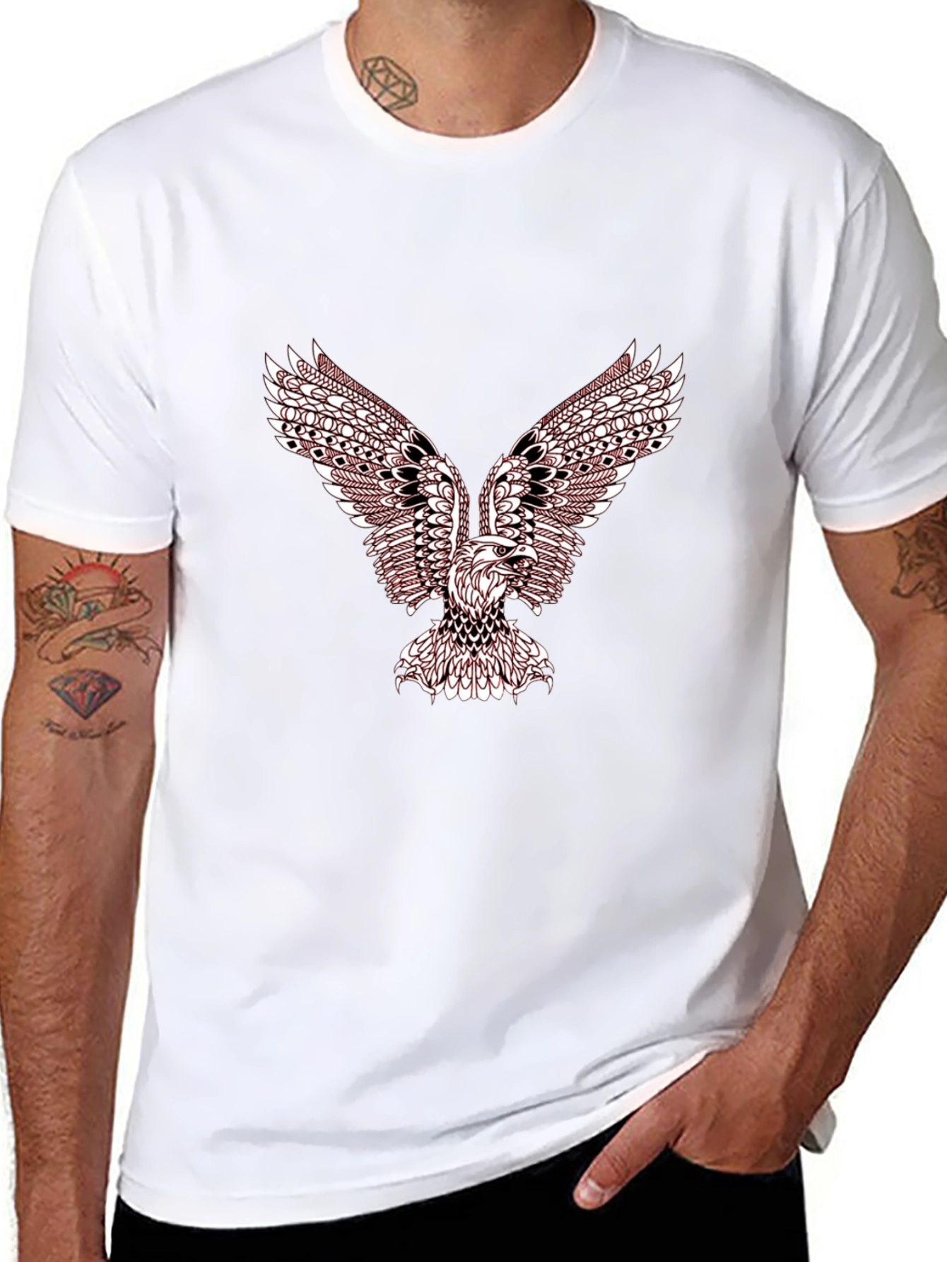 Mens Black T-Shirt with Eagle Graphic