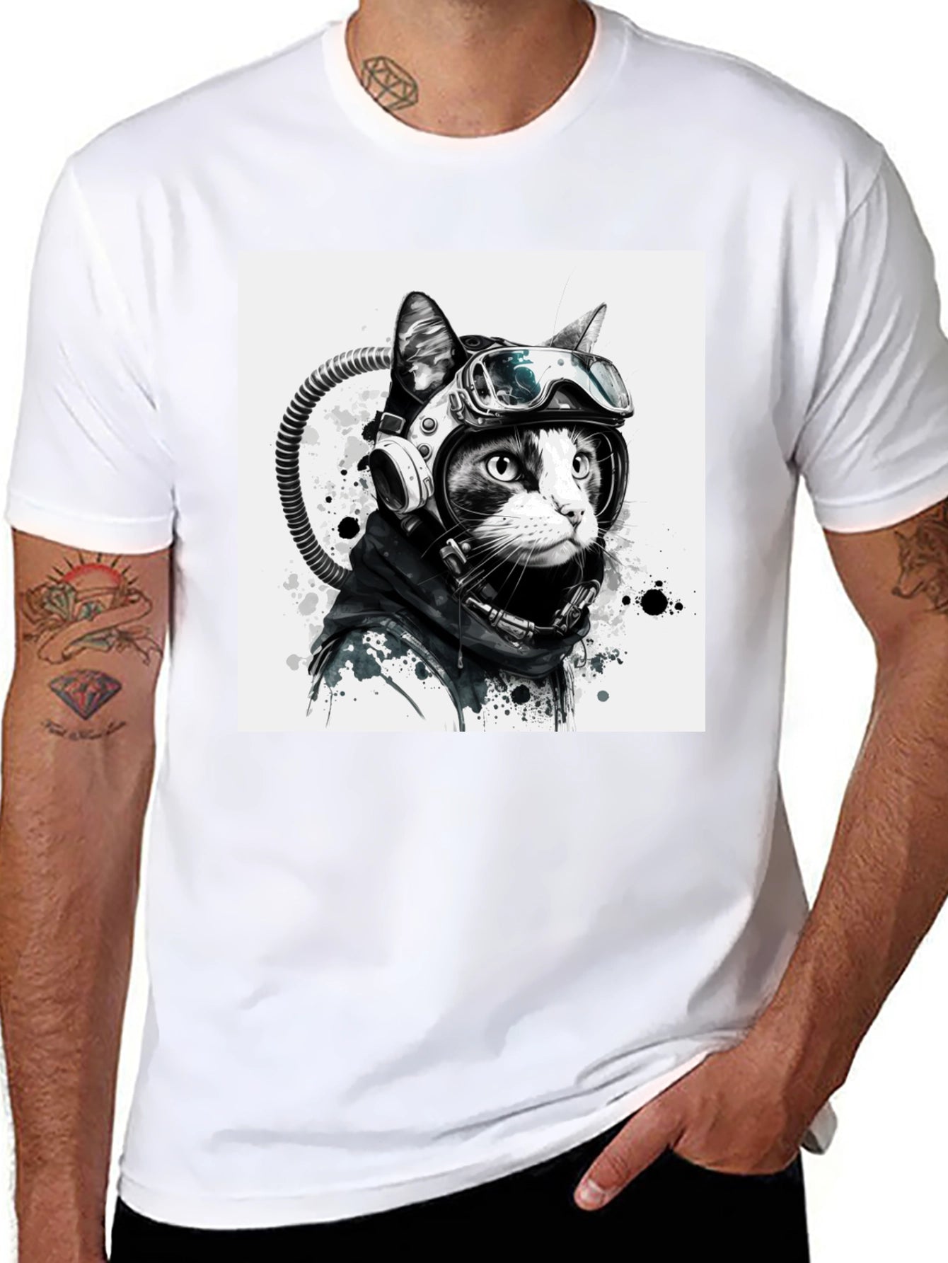 Astronaut Cat Graphic T-Shirt - Unisex Black Tee