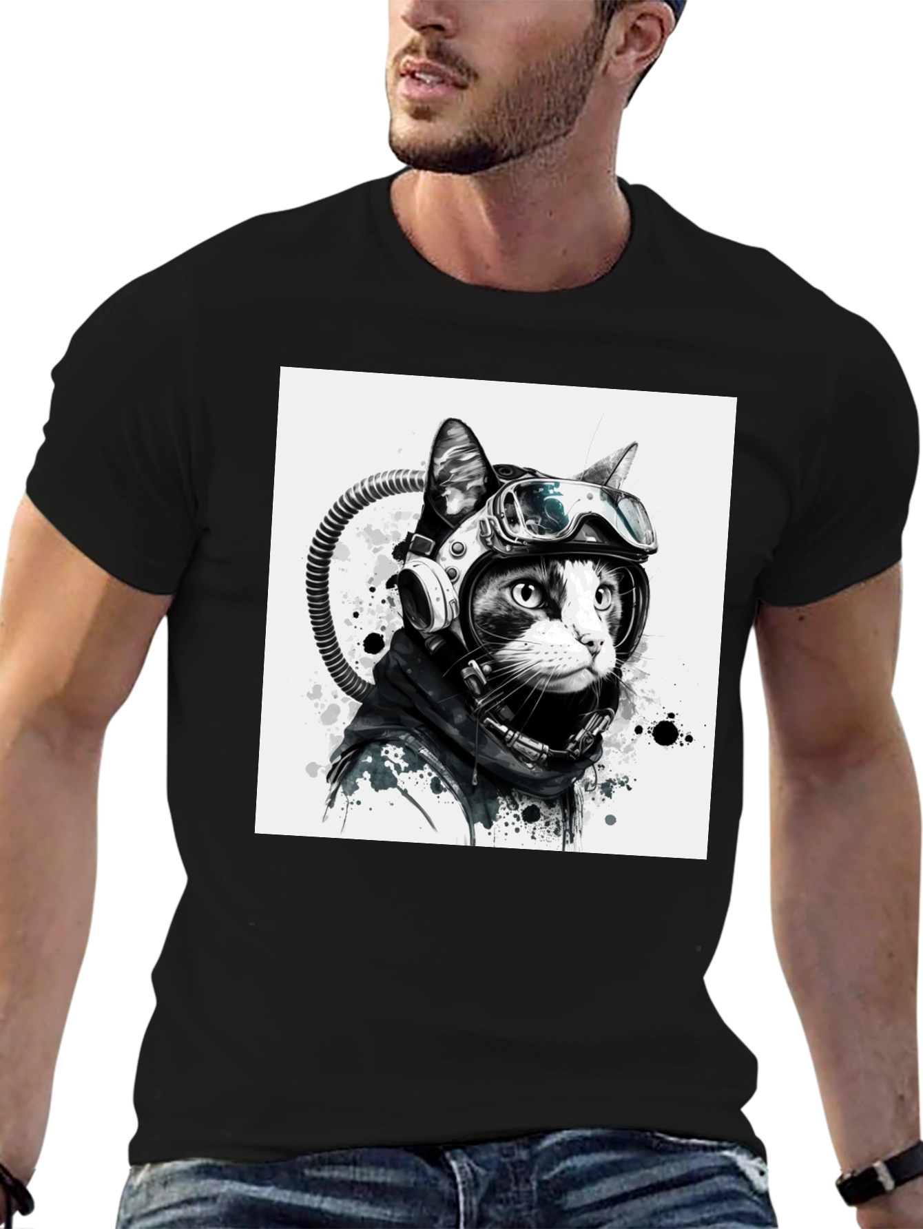 Astronaut Cat Graphic T-Shirt - Unisex Black Tee