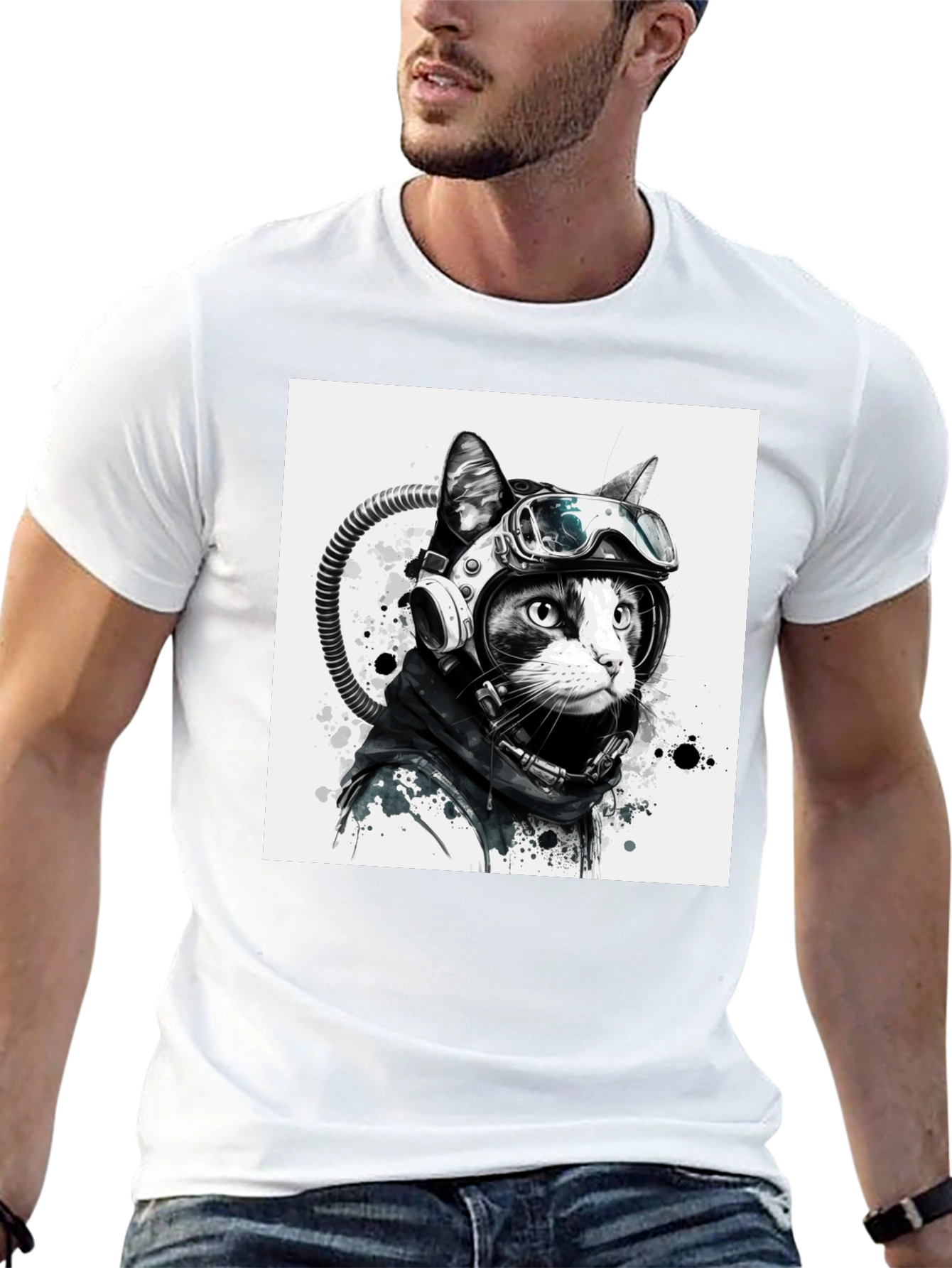 Astronaut Cat Graphic T-Shirt - Unisex Black Tee