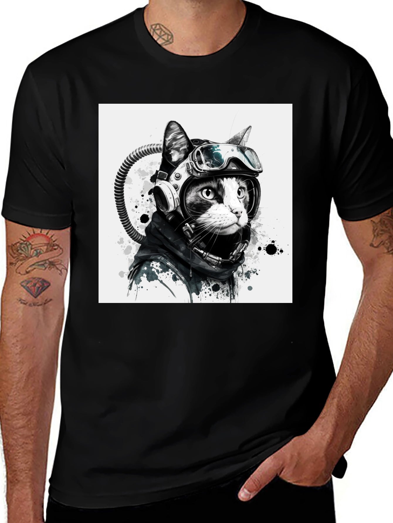 Astronaut Cat Graphic T-Shirt - Unisex Black Tee