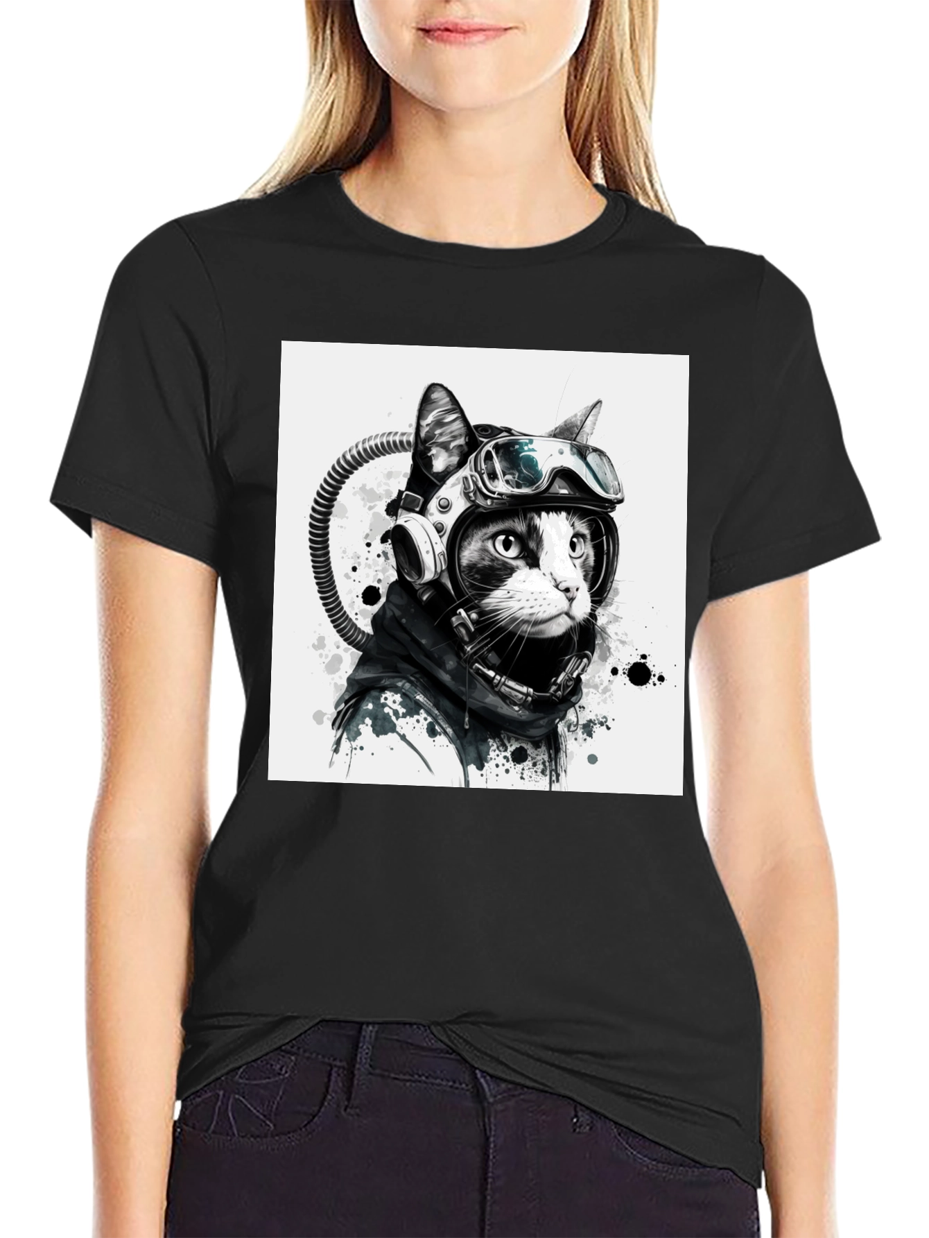 Astronaut Cat Graphic T-Shirt - Unisex Black Tee