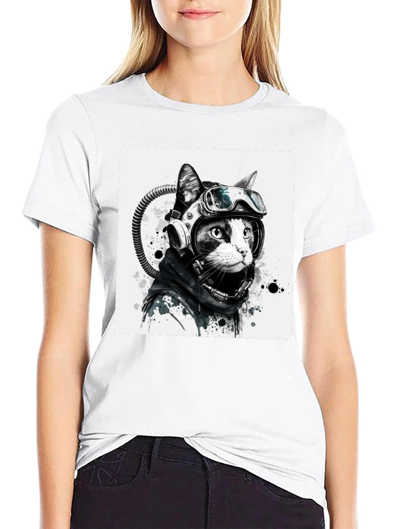 Astronaut Cat Graphic T-Shirt - Unisex Black Tee