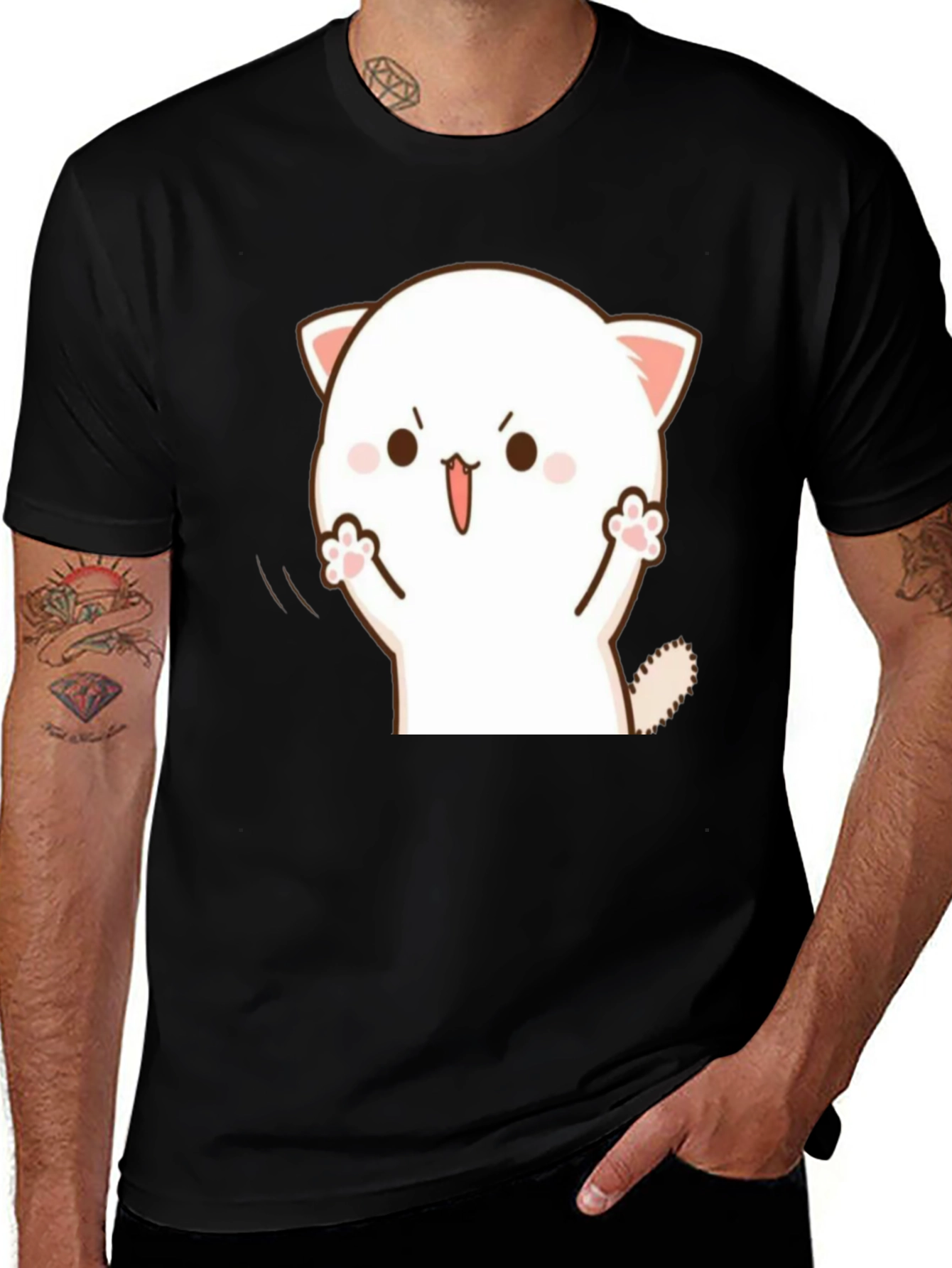 Cute Cat Graphic Black T-Shirt