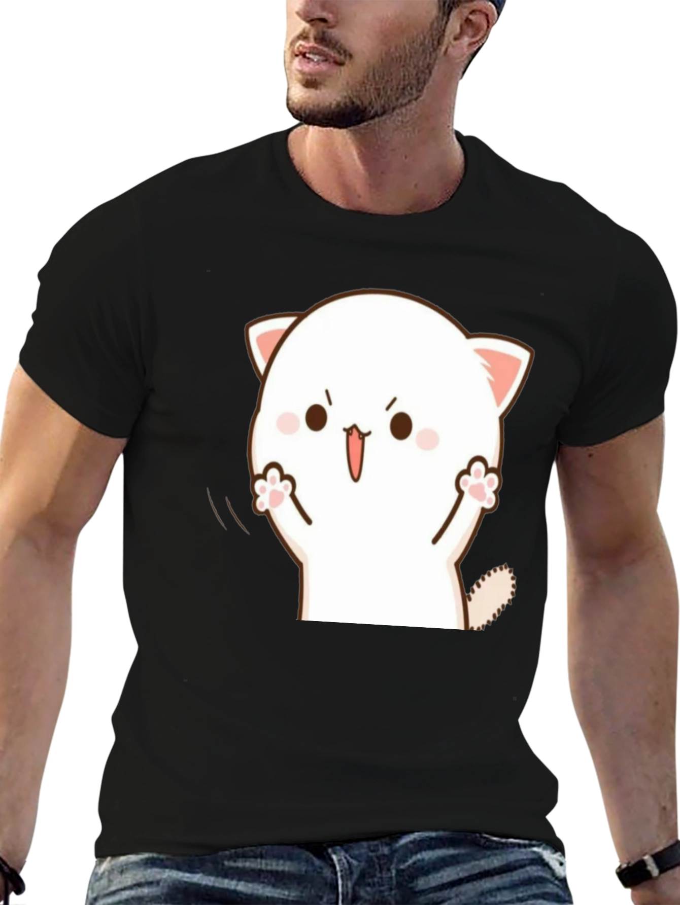 Cute Cat Graphic Black T-Shirt