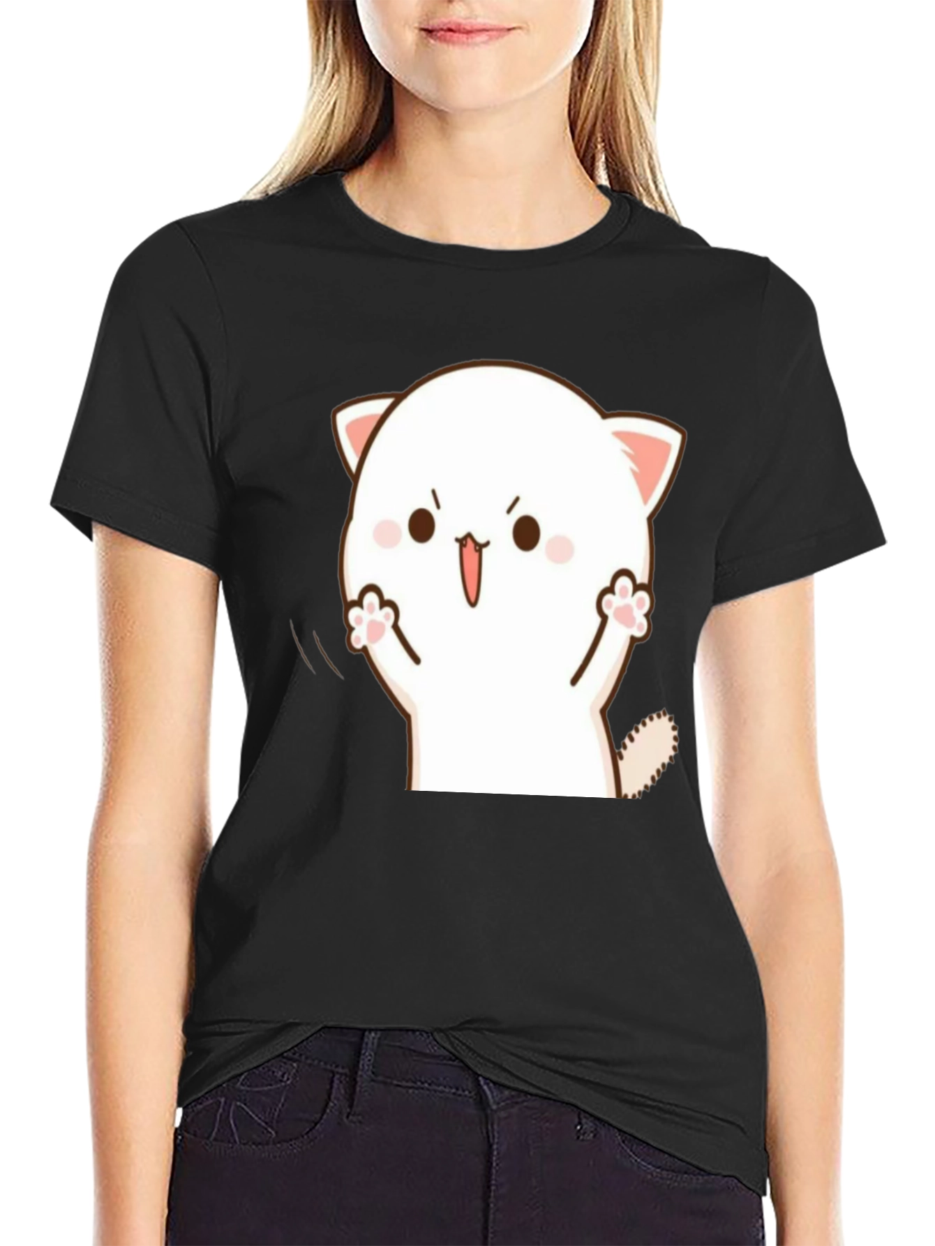 Cute Cat Graphic Black T-Shirt