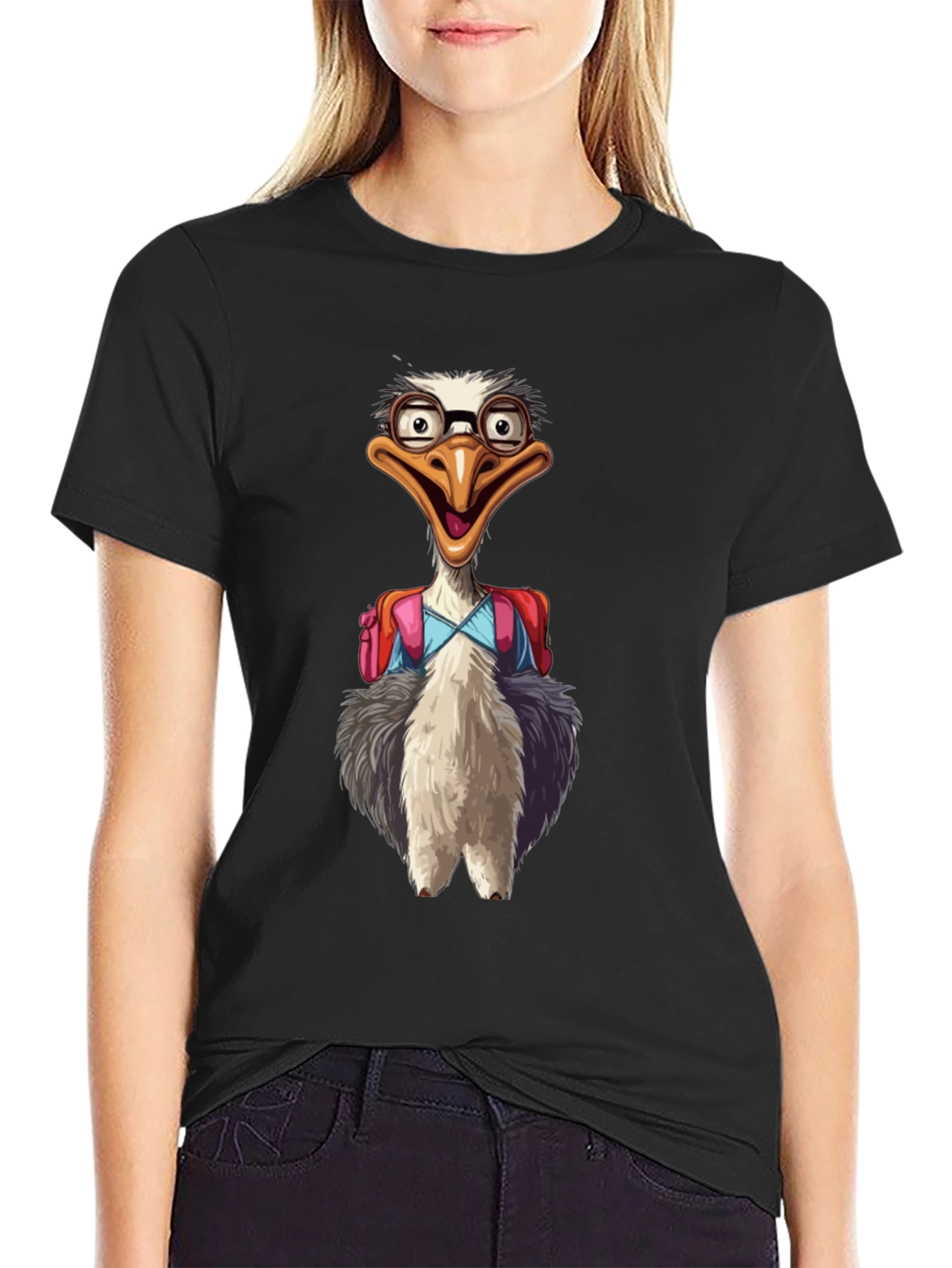 Funny Ostrich Graphic Tee - Back to School Bird