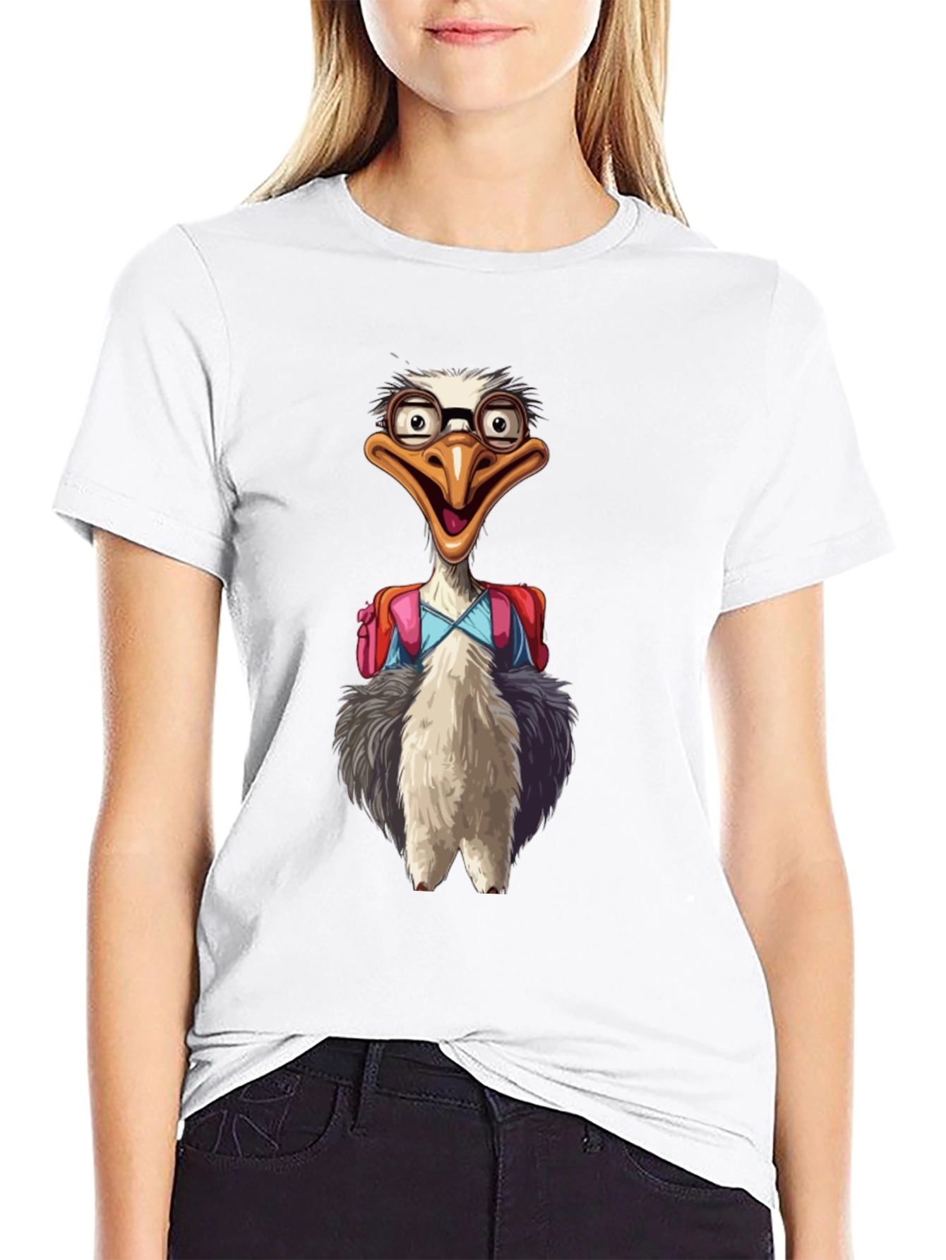 Funny Ostrich Graphic Tee - Back to School Bird
