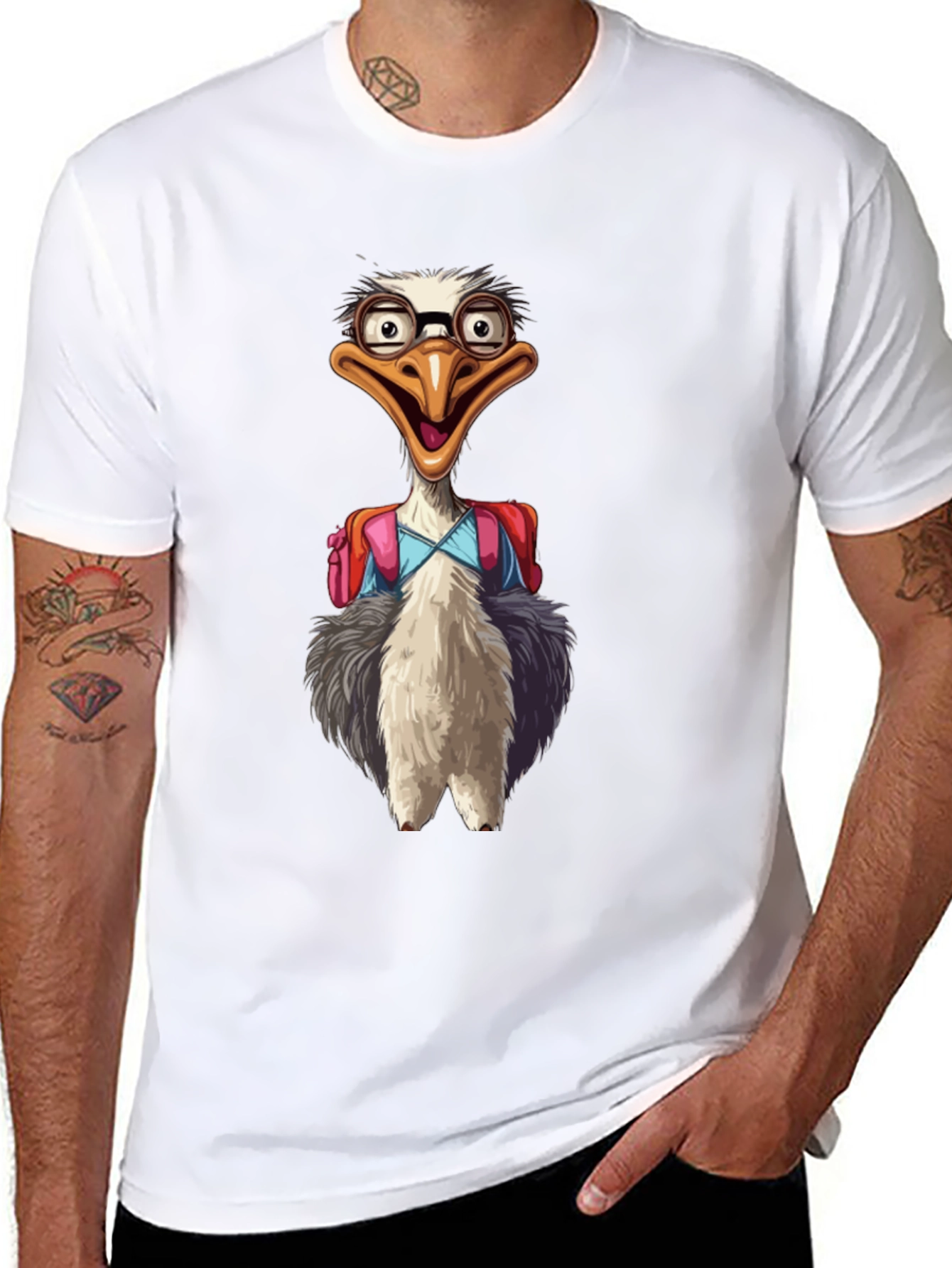 Funny Ostrich Graphic Tee - Back to School Bird