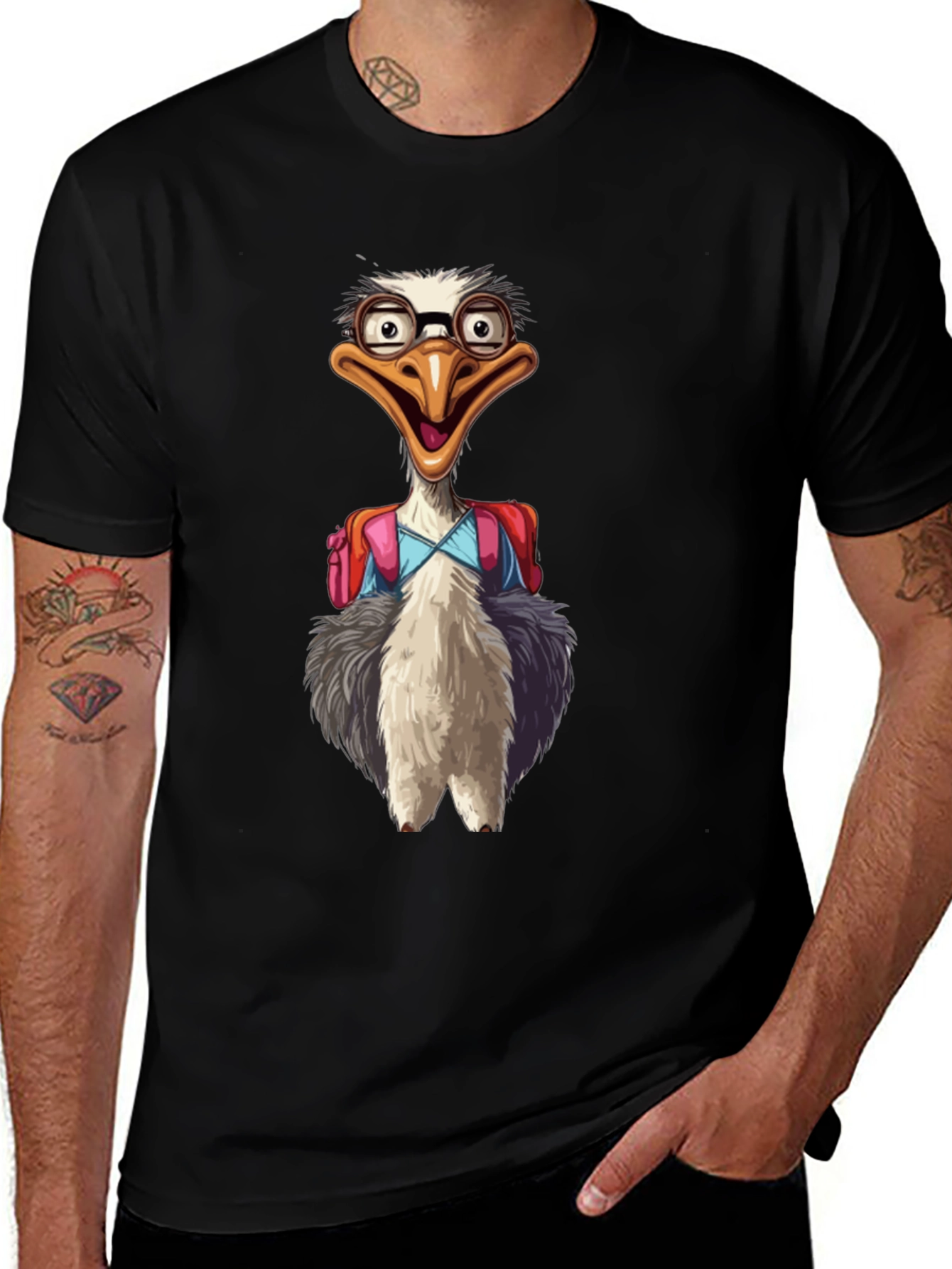 Funny Ostrich Graphic Tee - Back to School Bird