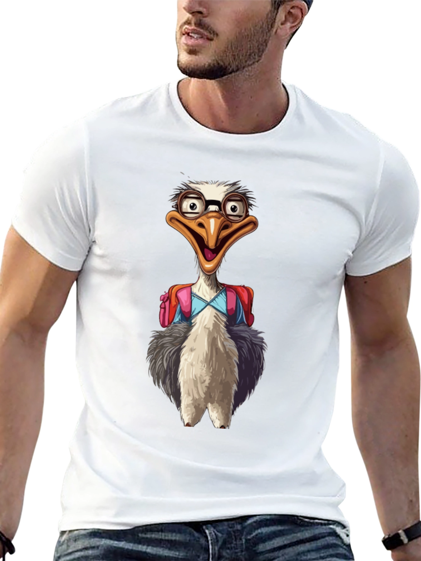 Funny Ostrich Graphic Tee - Back to School Bird