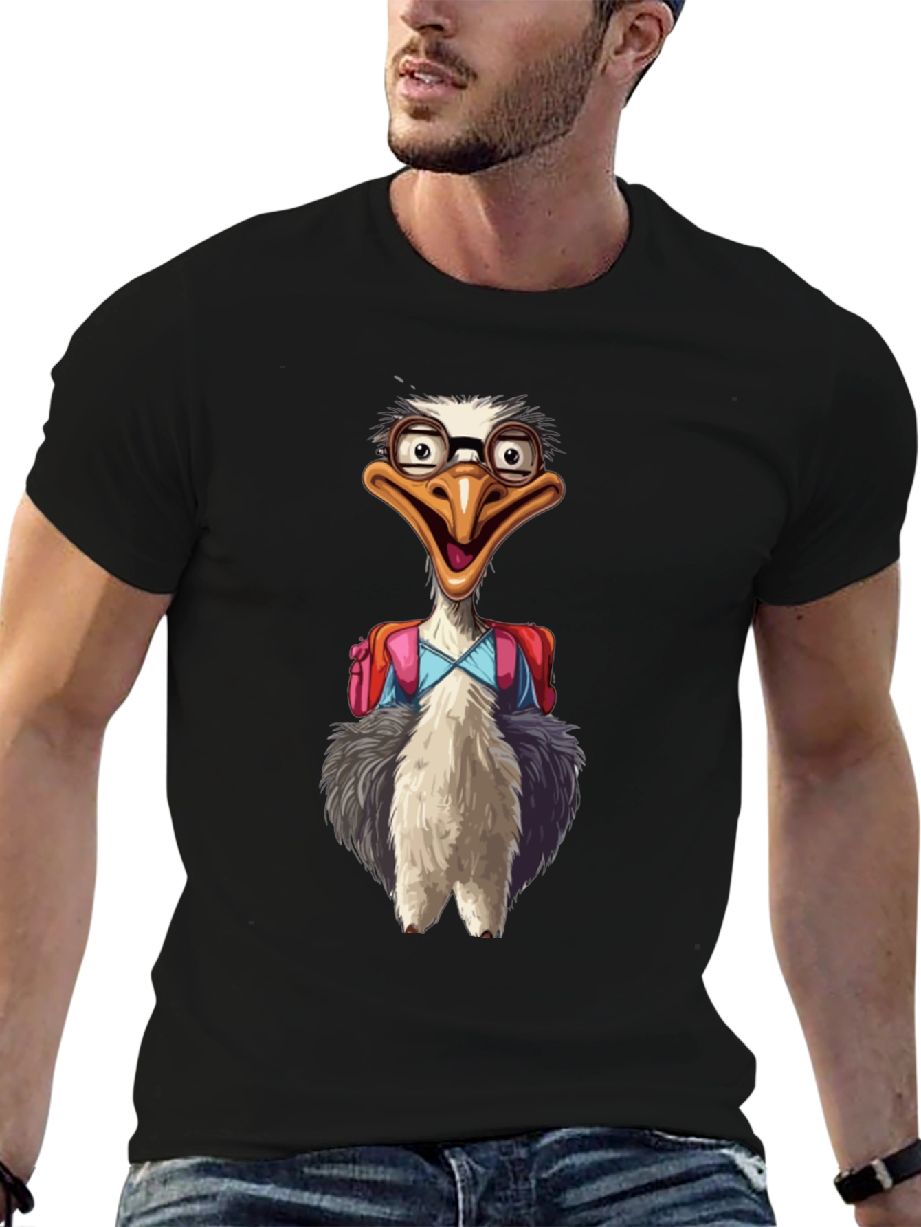 Funny Ostrich Graphic Tee - Back to School Bird