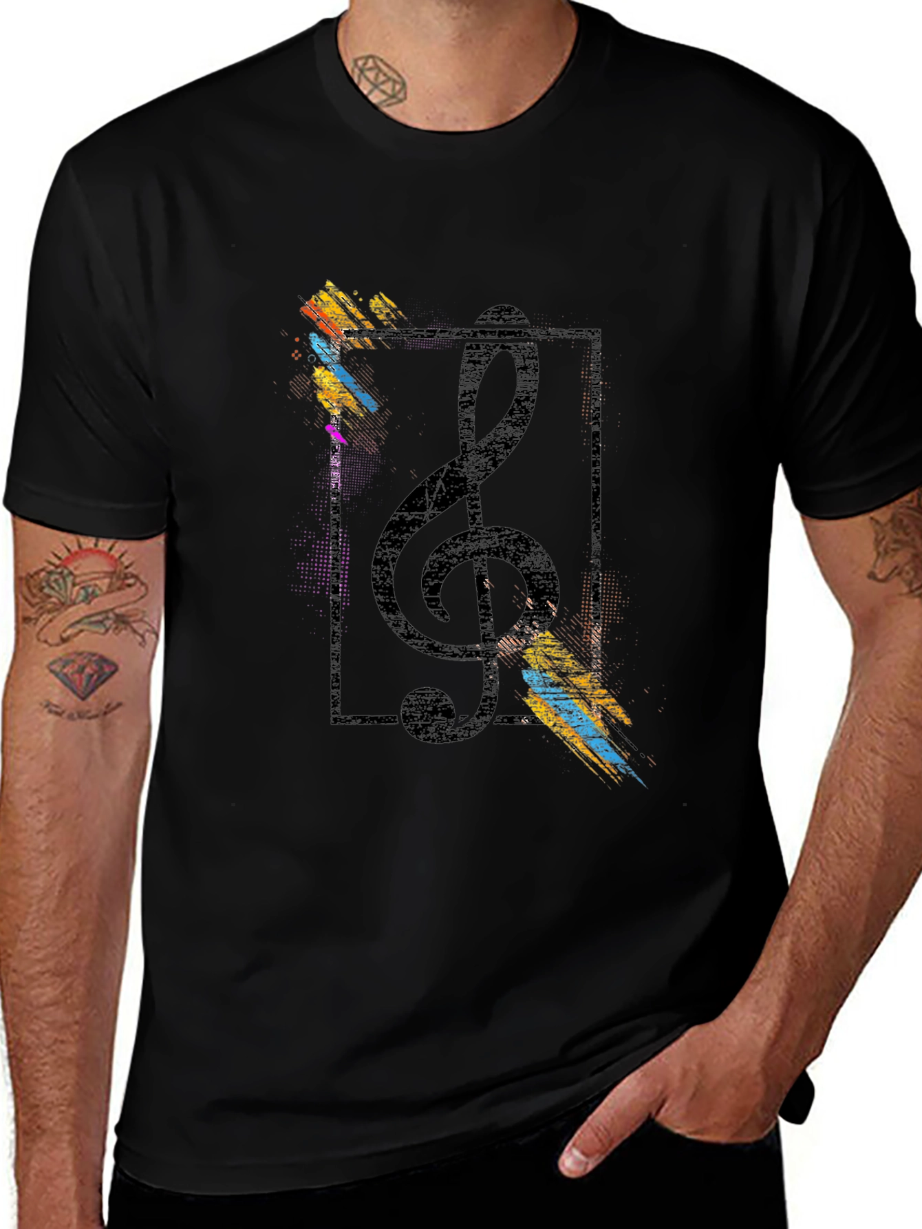 Musical Note Graphic Black T-Shirt