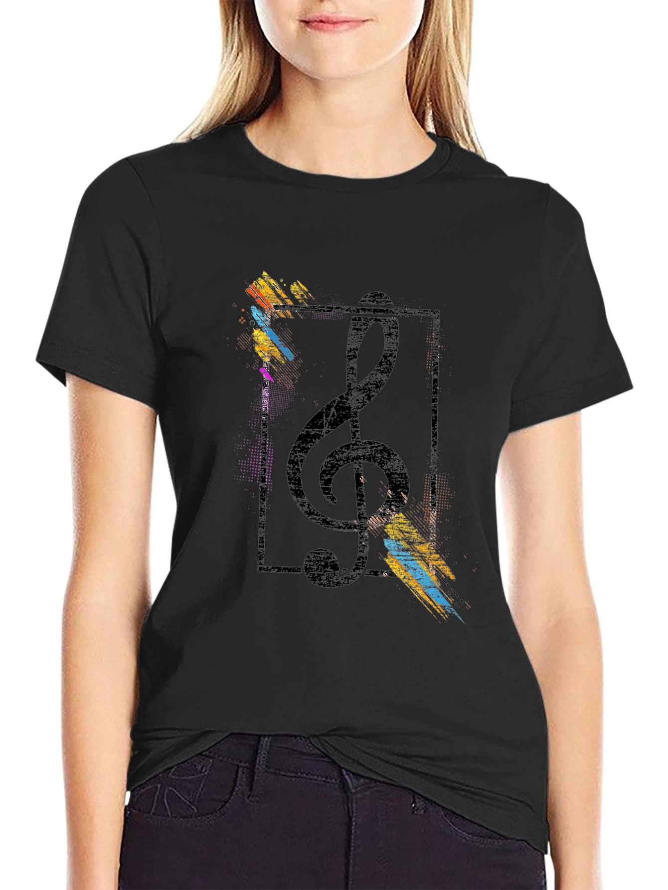 Musical Note Graphic Black T-Shirt