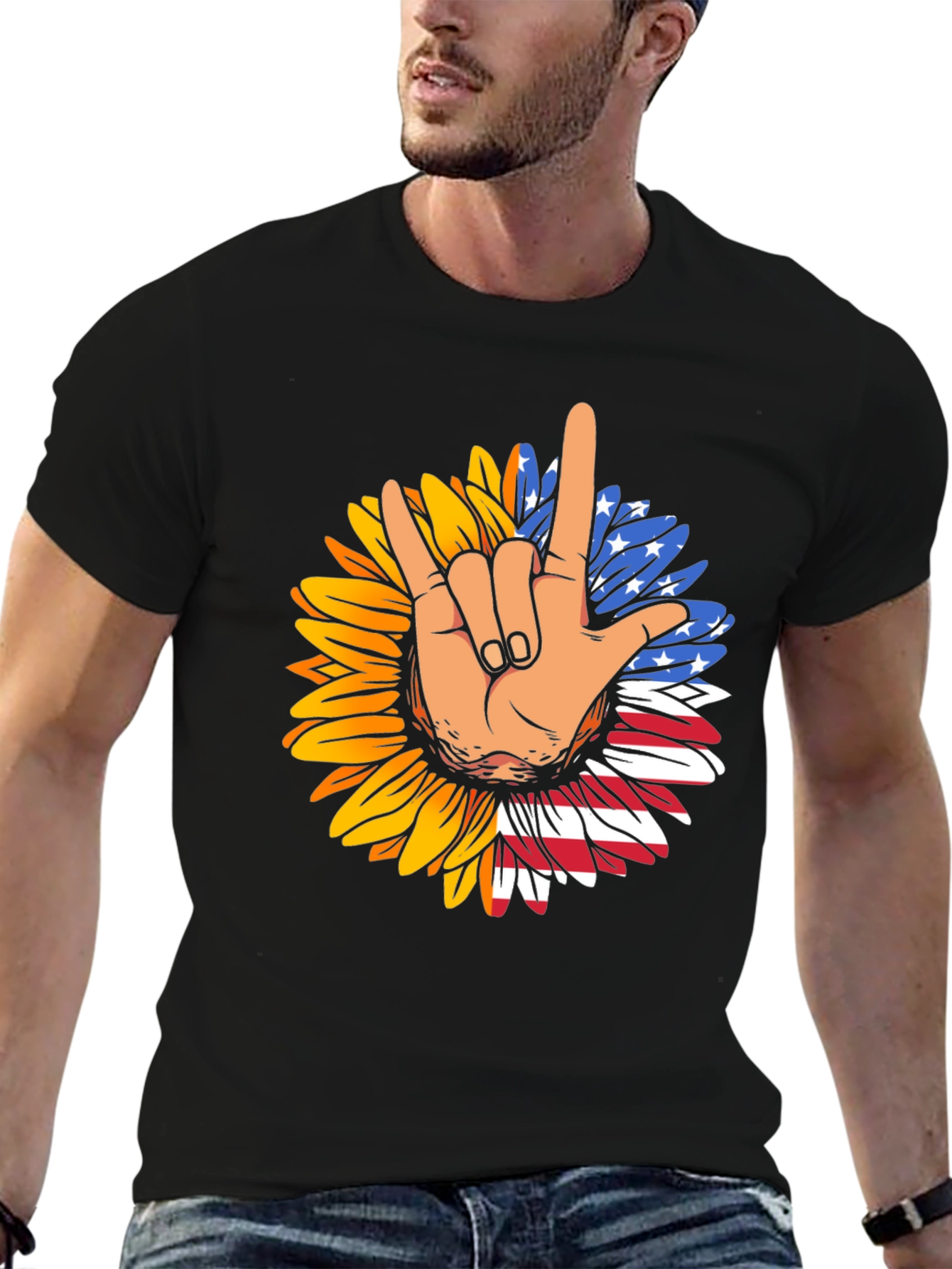 Patriotic Sunflower American Sign Language T-Shirt