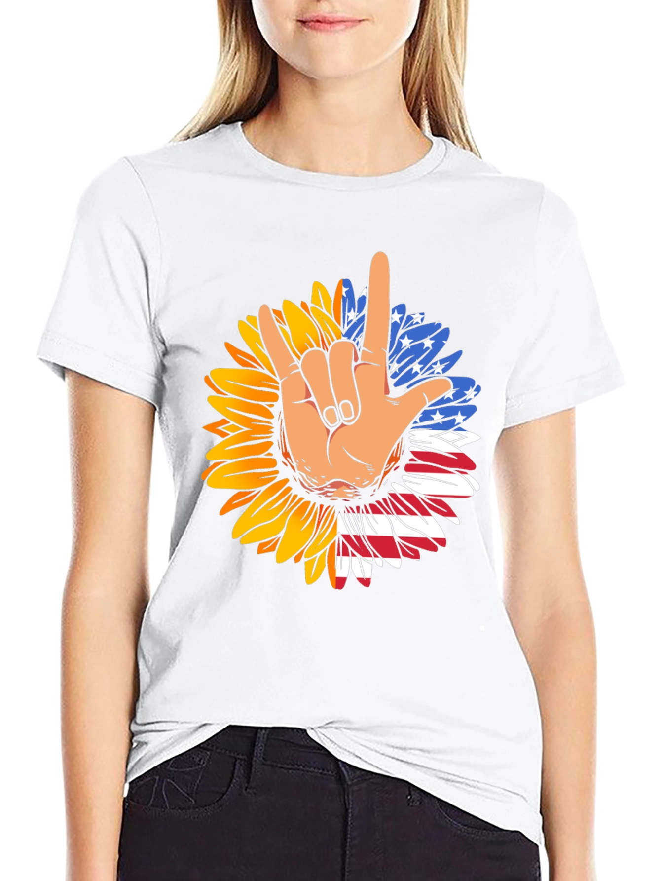 Patriotic Sunflower American Sign Language T-Shirt