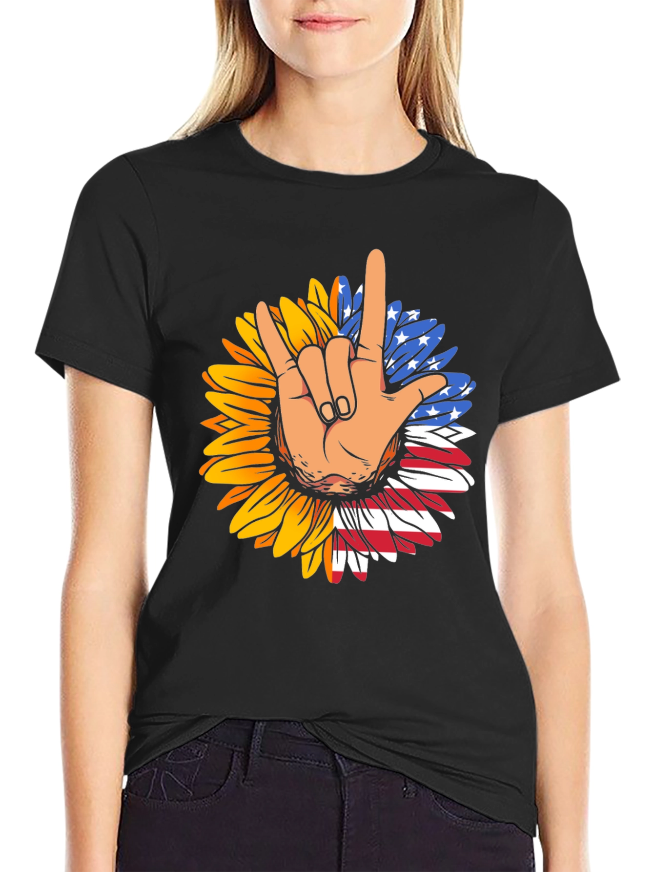 Patriotic Sunflower American Sign Language T-Shirt