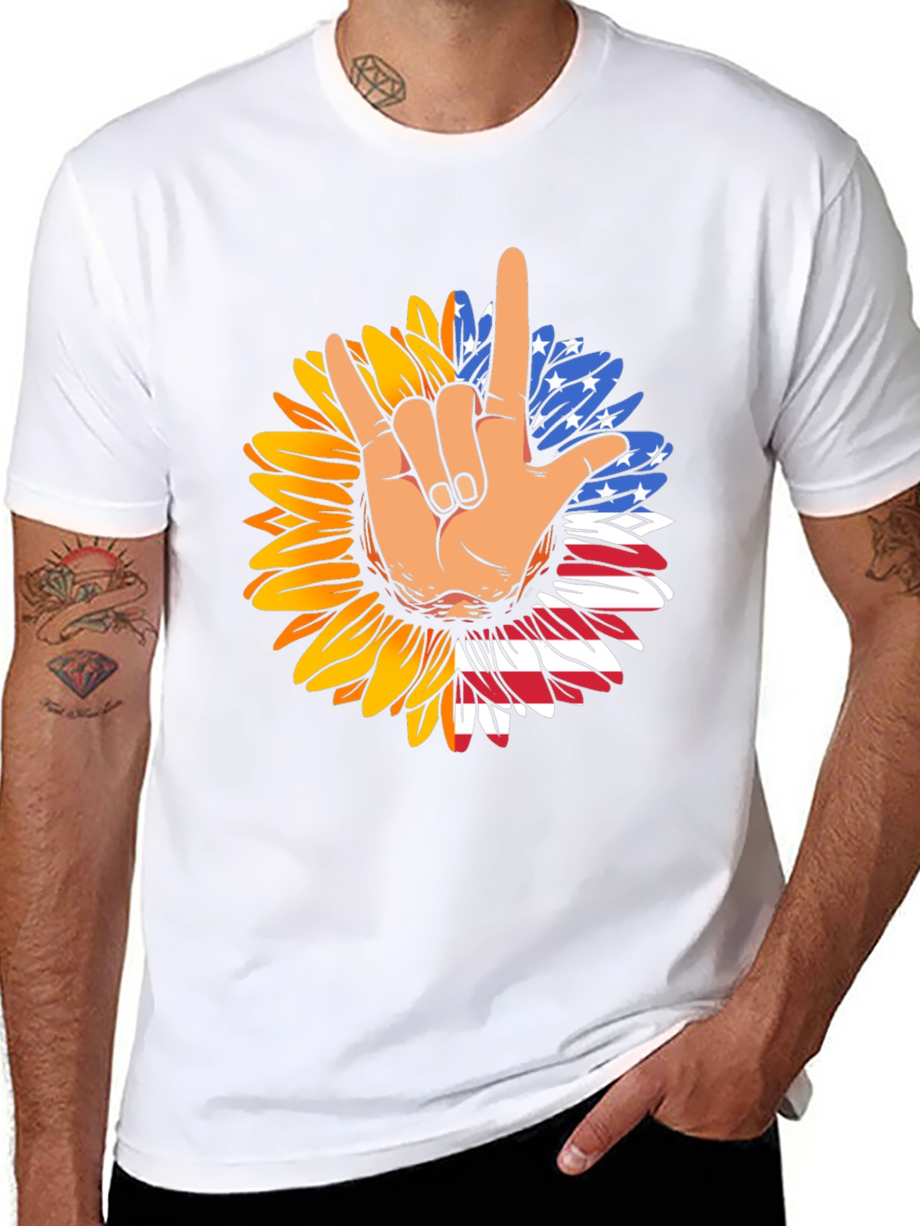 Patriotic Sunflower American Sign Language T-Shirt