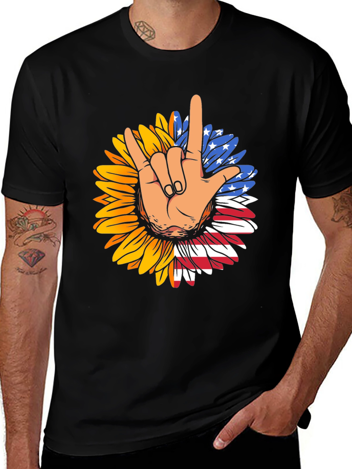 Patriotic Sunflower American Sign Language T-Shirt