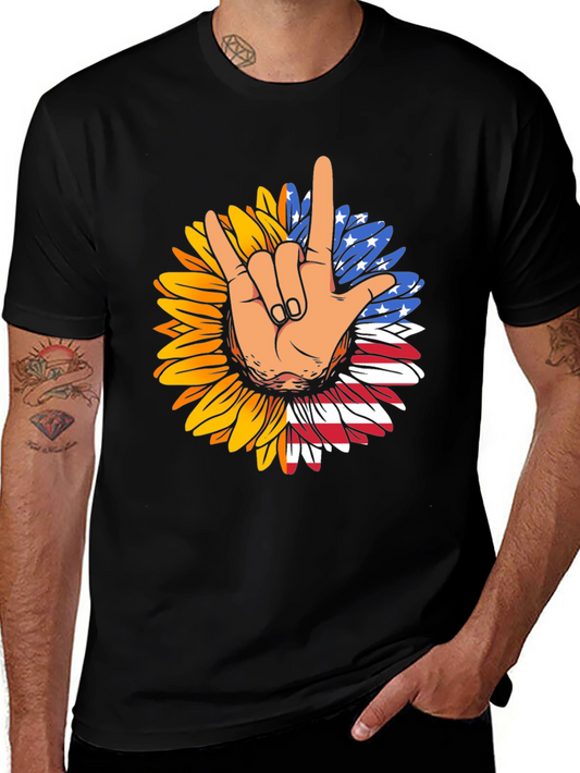 Patriotic Sunflower American Sign Language T-Shirt