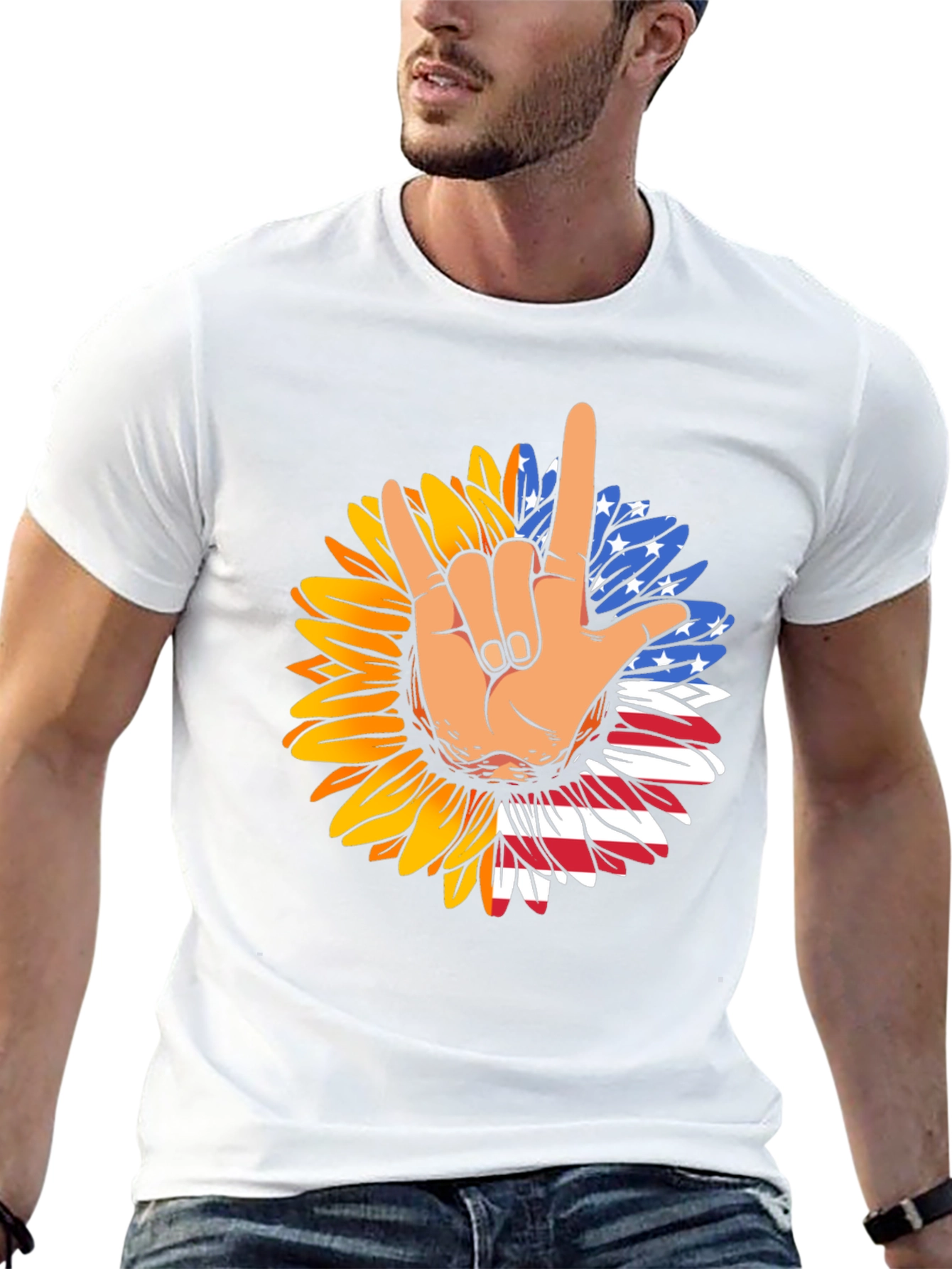 Patriotic Sunflower American Sign Language T-Shirt