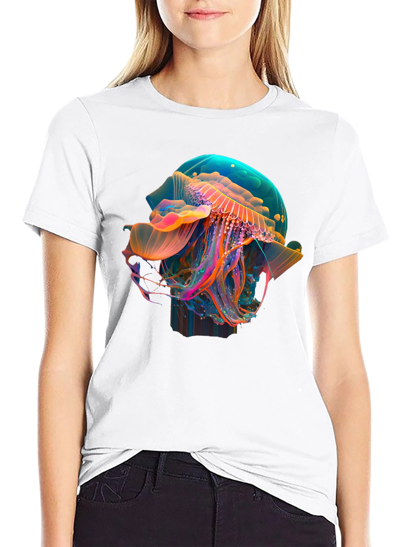 Neon Jellyfish Graphic Black T-Shirt
