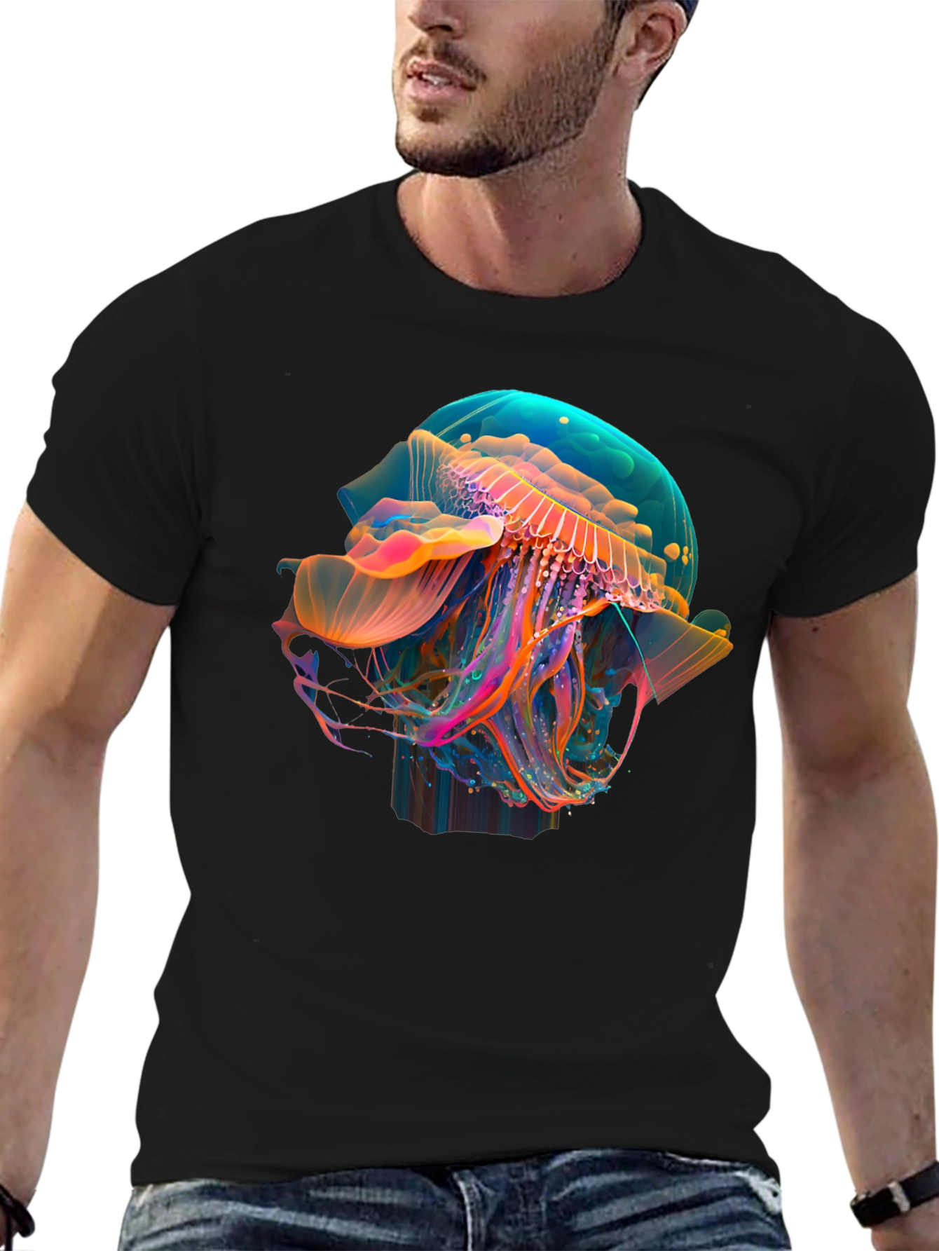 Neon Jellyfish Graphic Black T-Shirt
