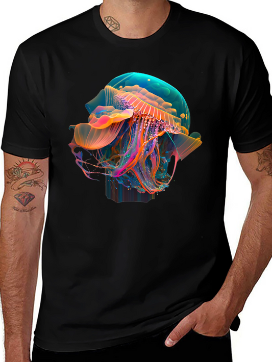 Neon Jellyfish Graphic Black T-Shirt