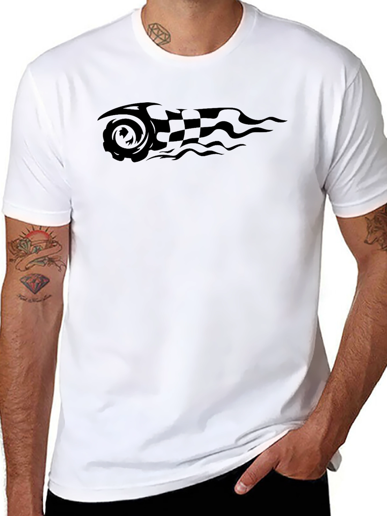 Black Tee with Racing Flag Graphic