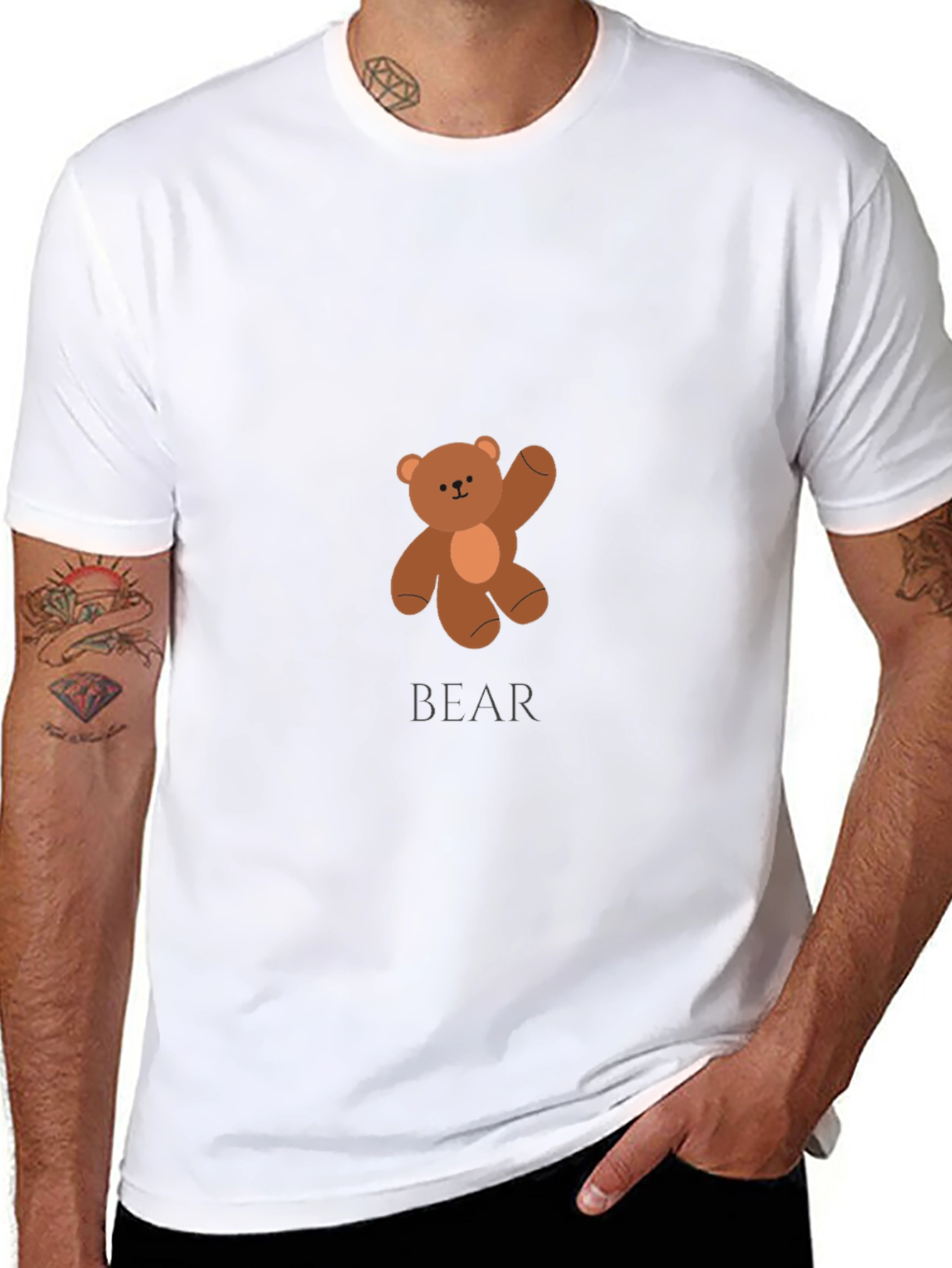 Mens Black Teddy Bear Graphic T-Shirt