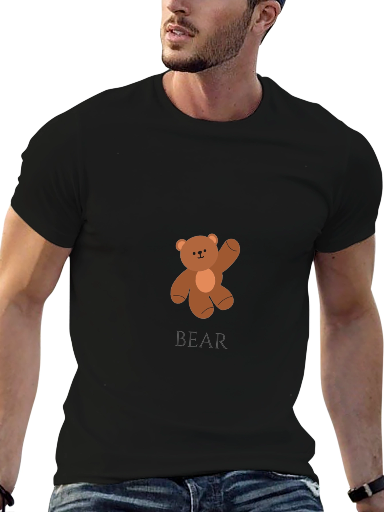 Mens Black Teddy Bear Graphic T-Shirt