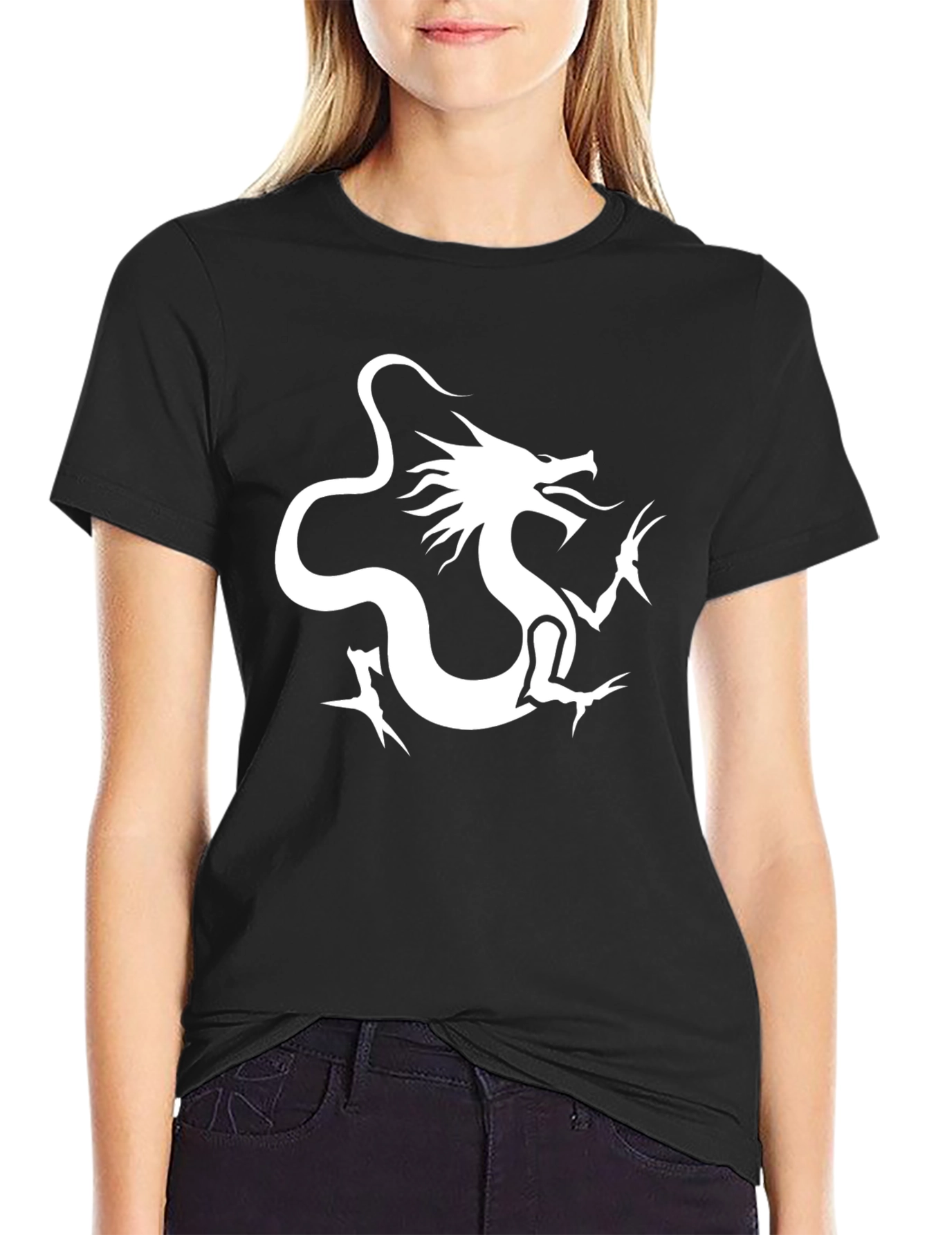 Dragon Graphic Tee - Bold White Print on Black