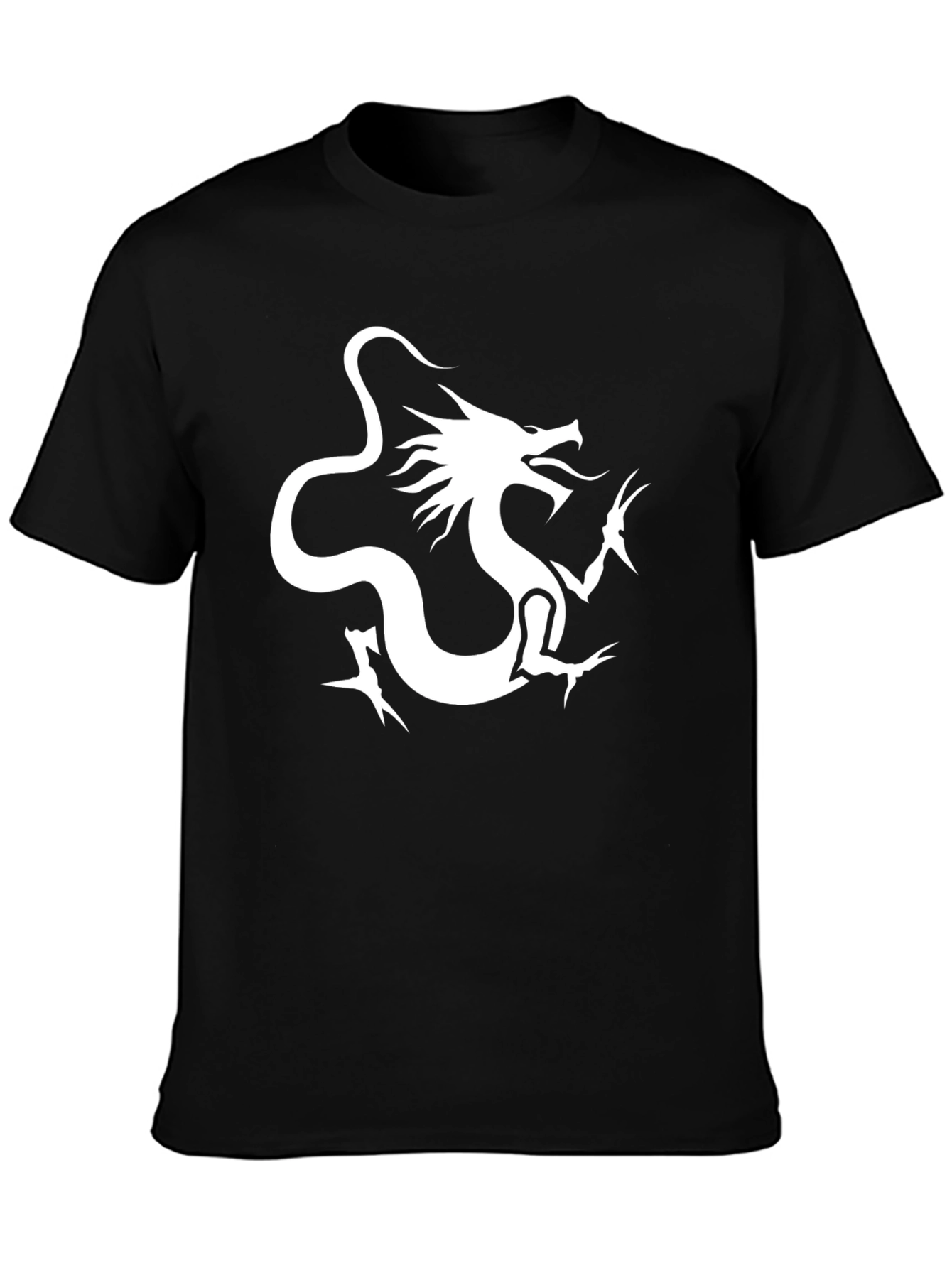 Dragon Graphic Tee - Bold White Print on Black