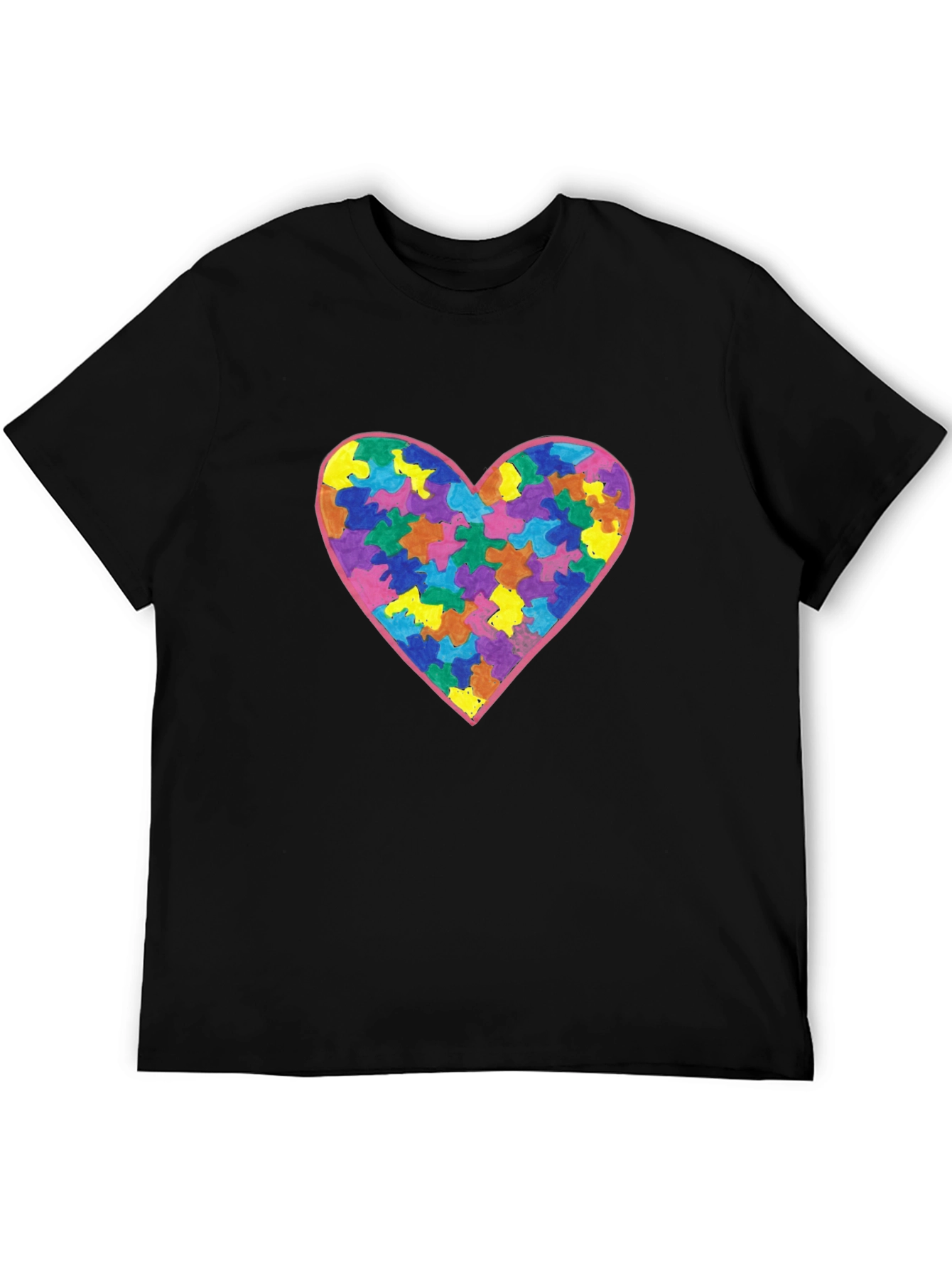 Autism Awareness Heart Graphic Tee - Black