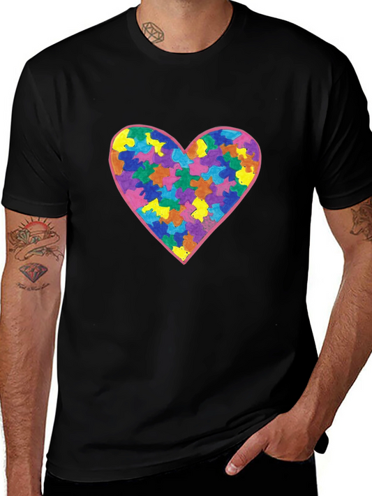 Autism Awareness Heart Graphic Tee - Black