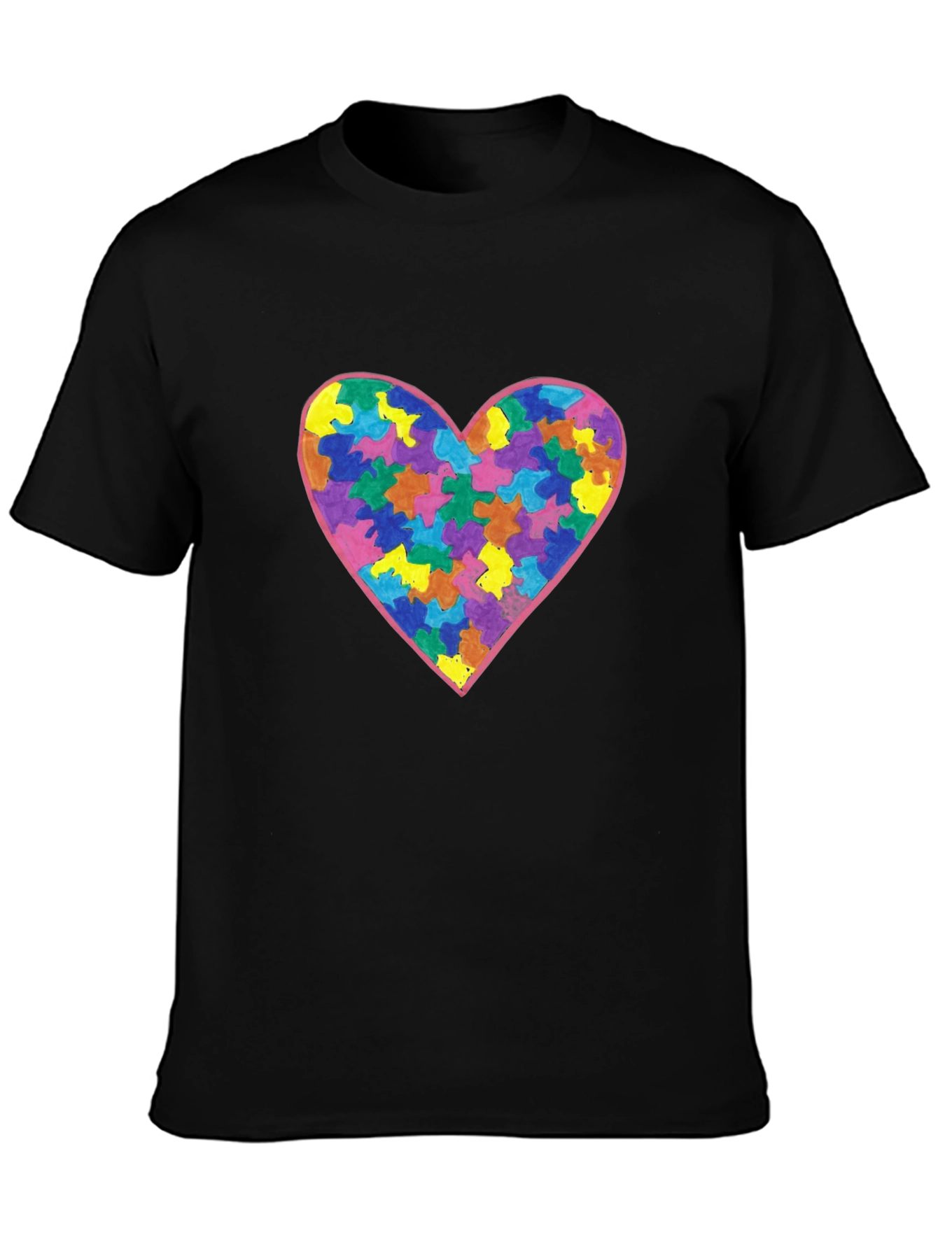 Autism Awareness Heart Graphic Tee - Black