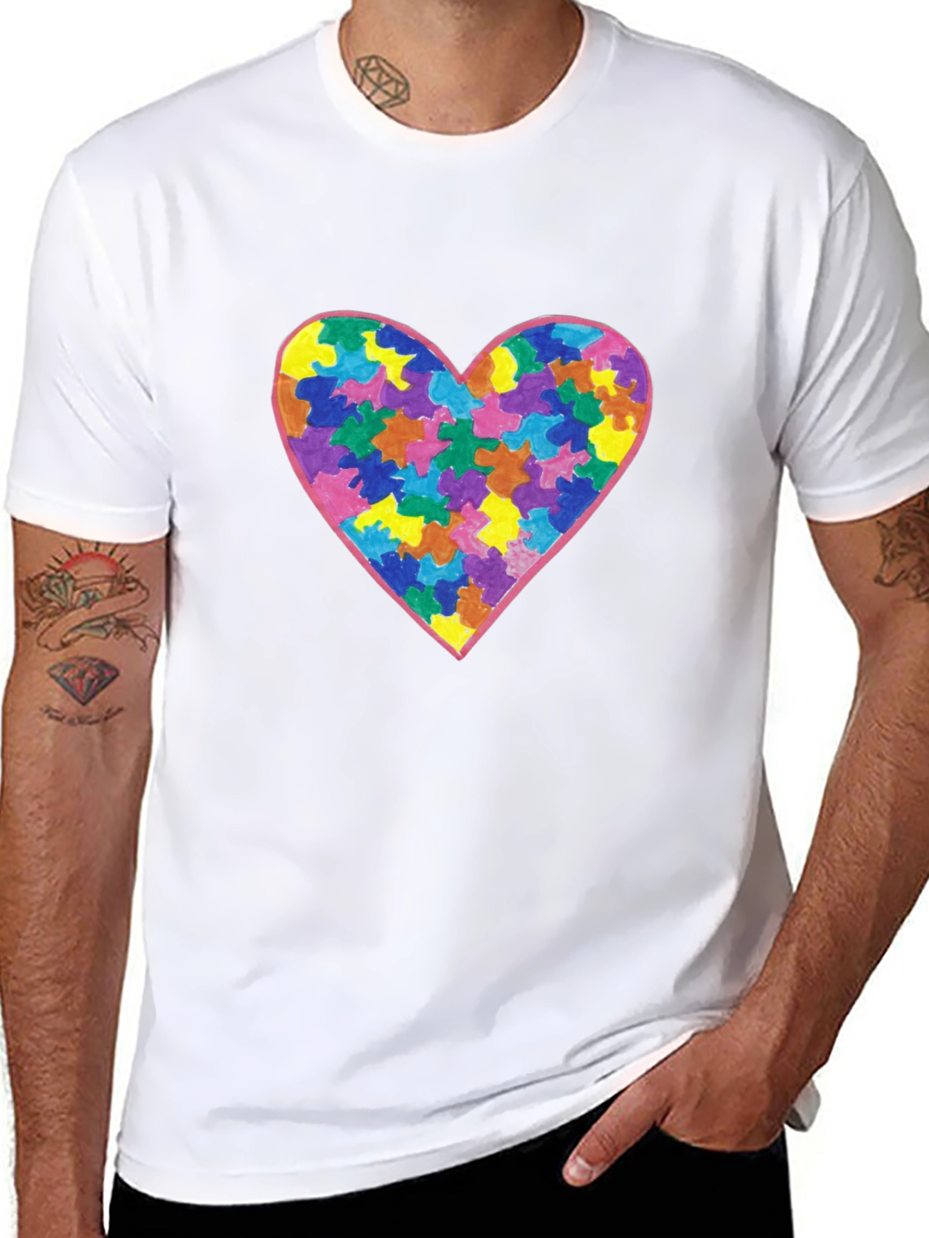 Autism Awareness Heart Graphic Tee - Black
