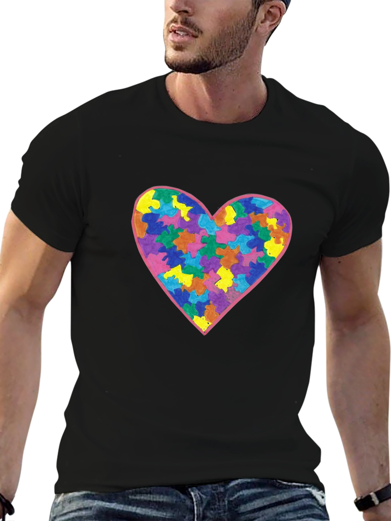 Autism Awareness Heart Graphic Tee - Black