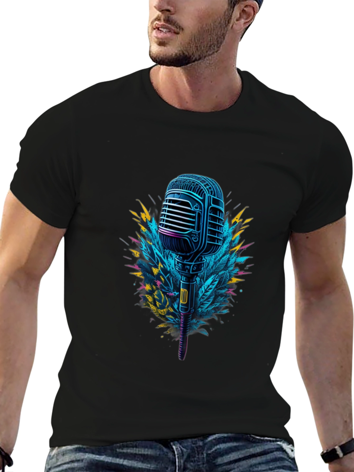 Retro Microphone Graphic Tee - Cool Musician Style