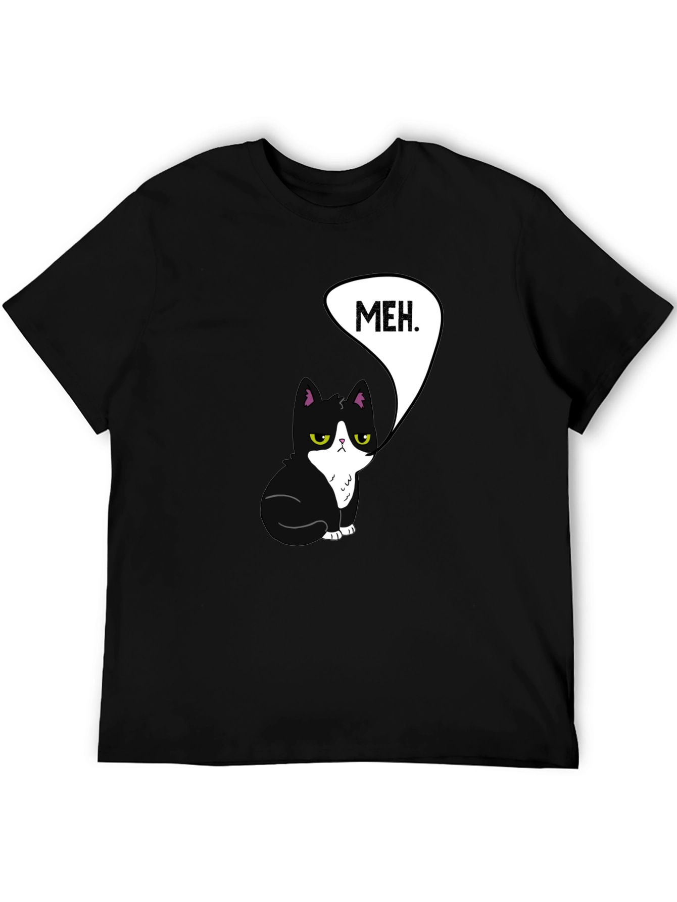 Meh Cat Graphic Tee - Black Cotton T-Shirt