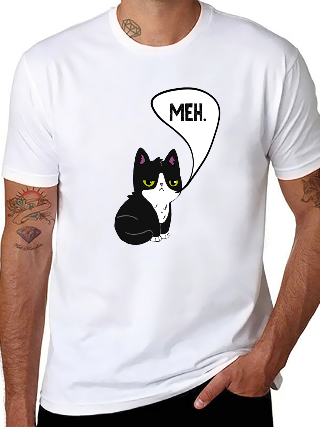 Meh Cat Graphic Tee - Black Cotton T-Shirt